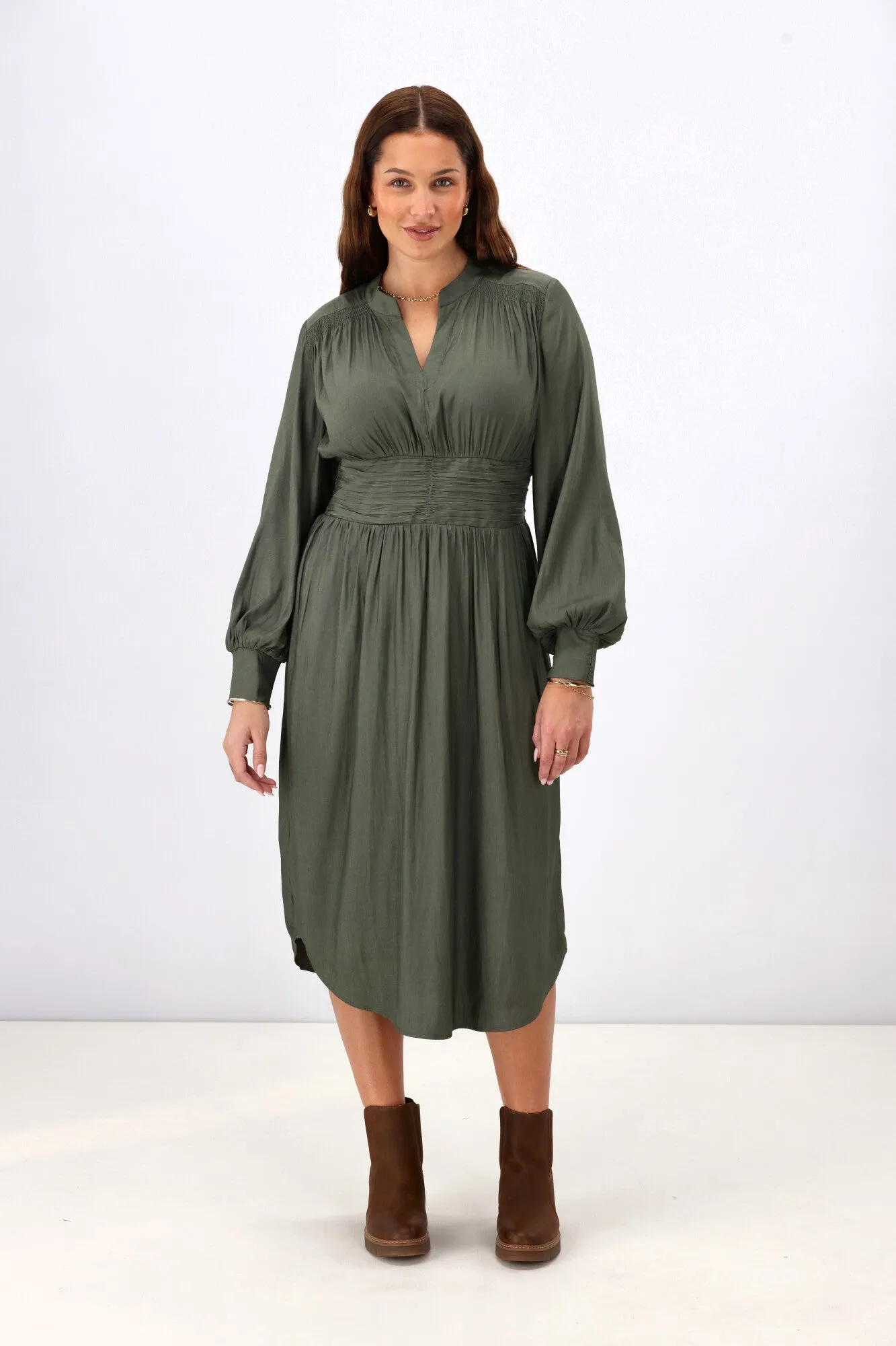 Gloss the Label Ellery Shirred Detail Dress Olive sold by Shine On