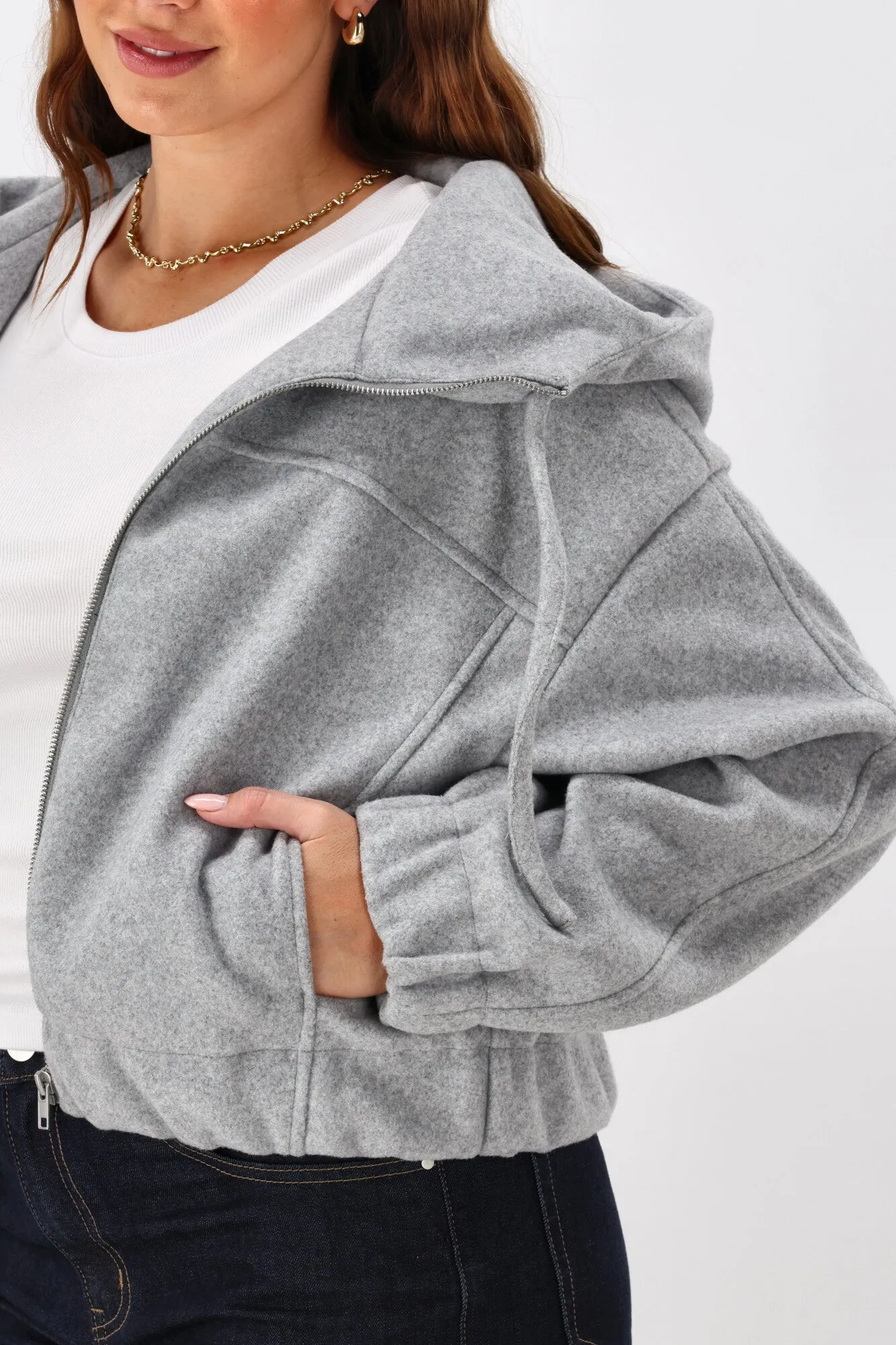 Shine On Label Metro Felt Hooded Bomber Jacket Grey Marl sold by Shine On product image thumbnail 2