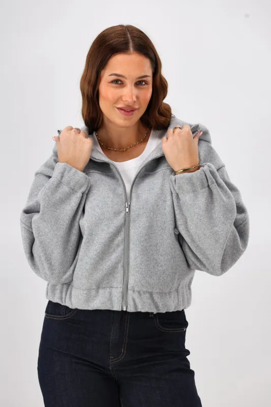 Shine On Label Metro Felt Hooded Bomber Jacket Grey Marl sold by Shine On