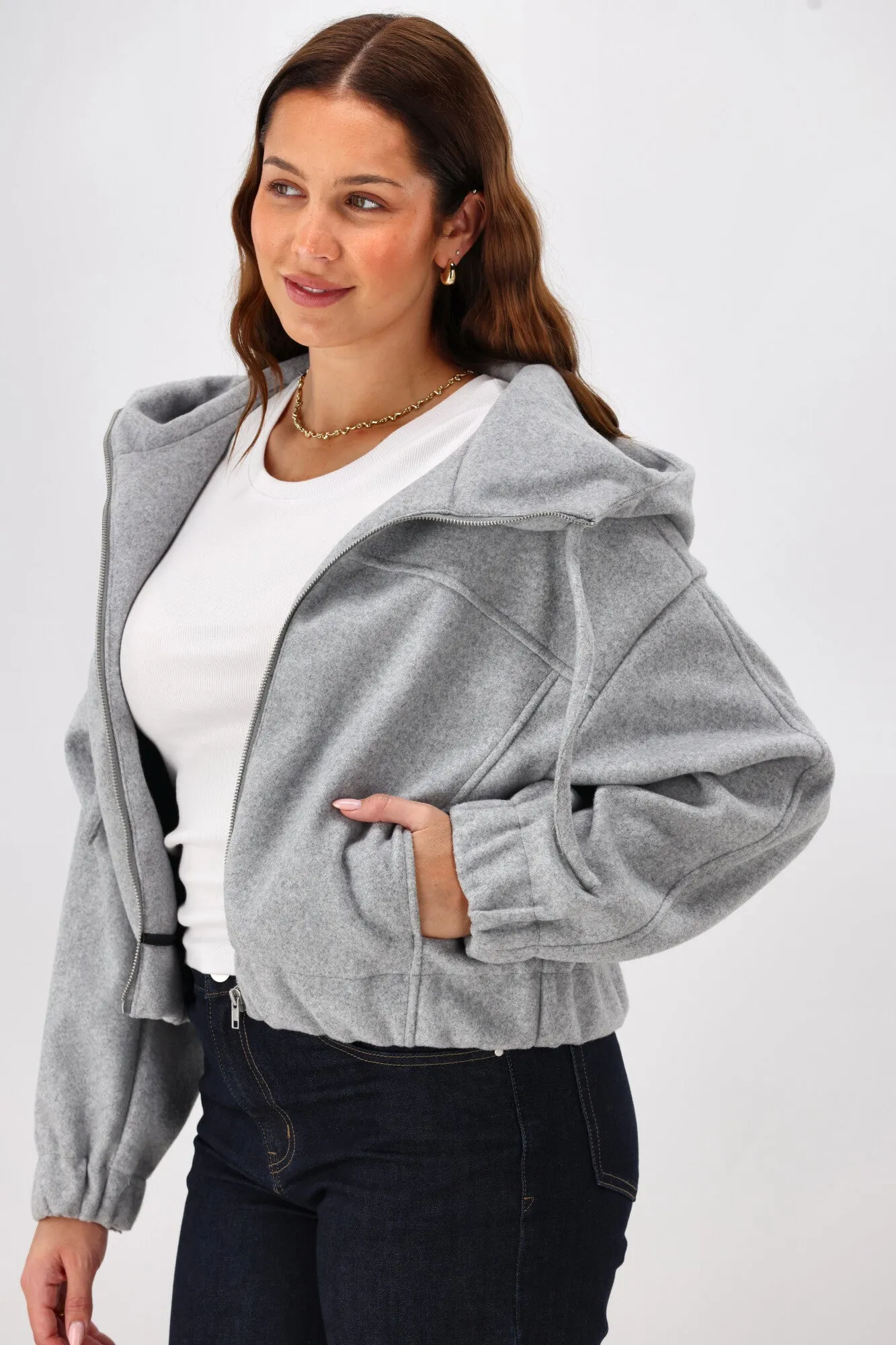 Shine On Label Metro Felt Hooded Bomber Jacket Grey Marl sold by Shine On product image thumbnail 5