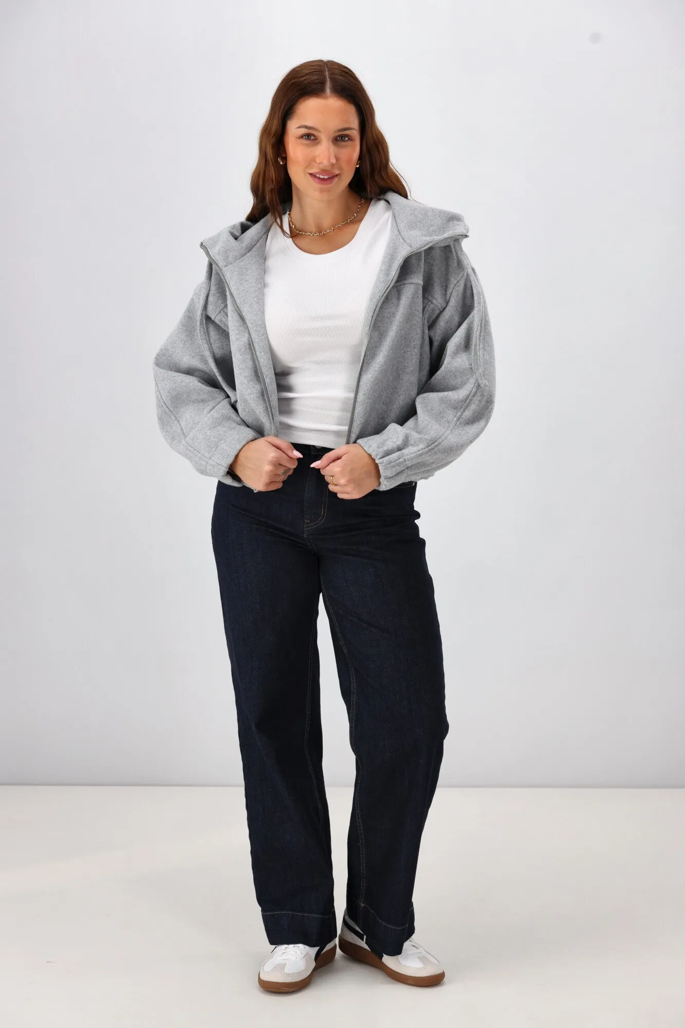 Shine On Label Metro Felt Hooded Bomber Jacket Grey Marl sold by Shine On product image thumbnail 4