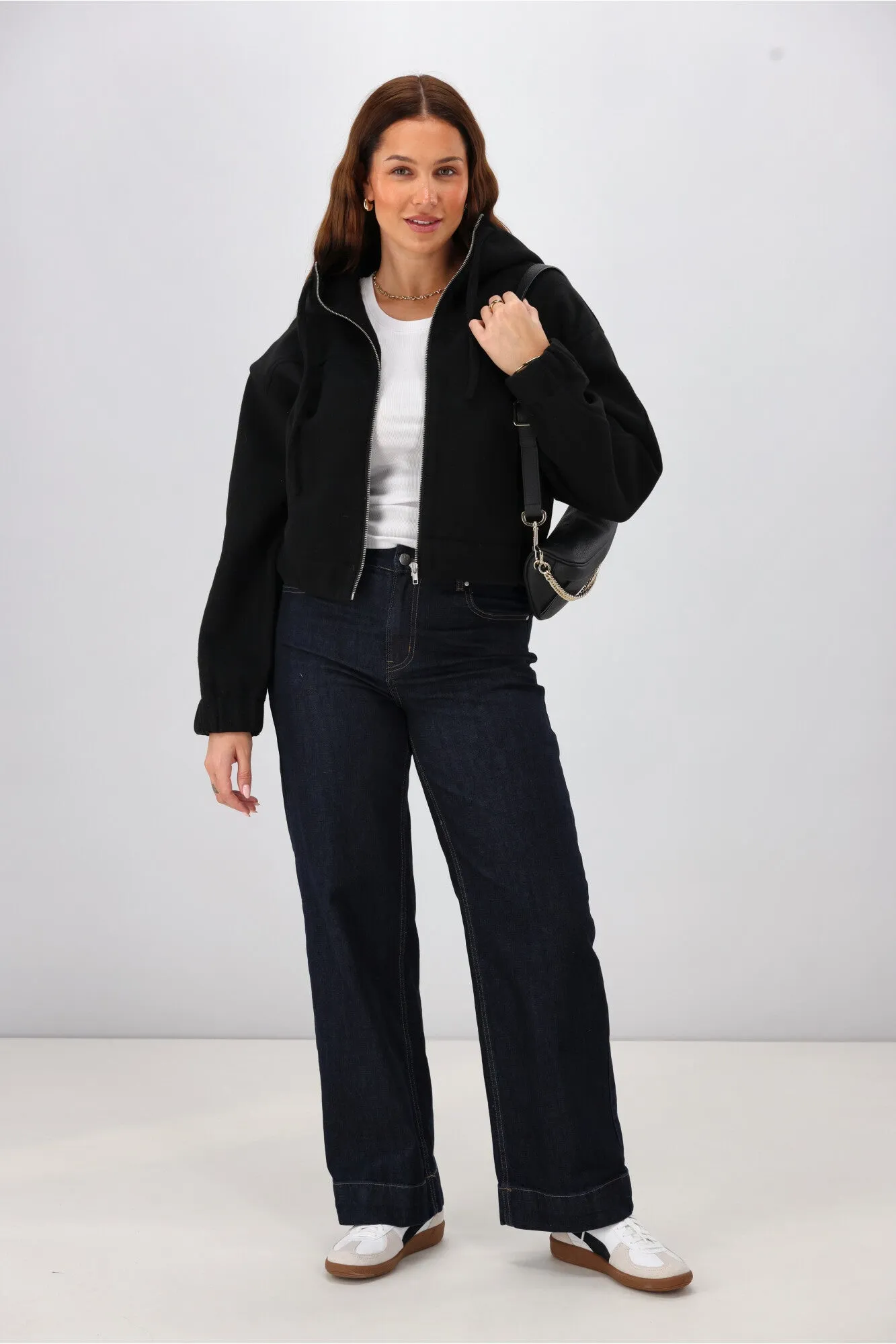 Shine On Label Metro Felt Hooded Bomber Jacket Black sold by Shine On product image thumbnail 3