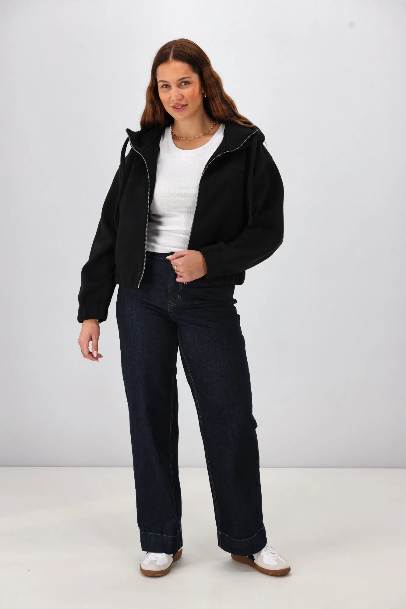 Shine On Label Metro Felt Hooded Bomber Jacket Black sold by Shine On product image thumbnail 4