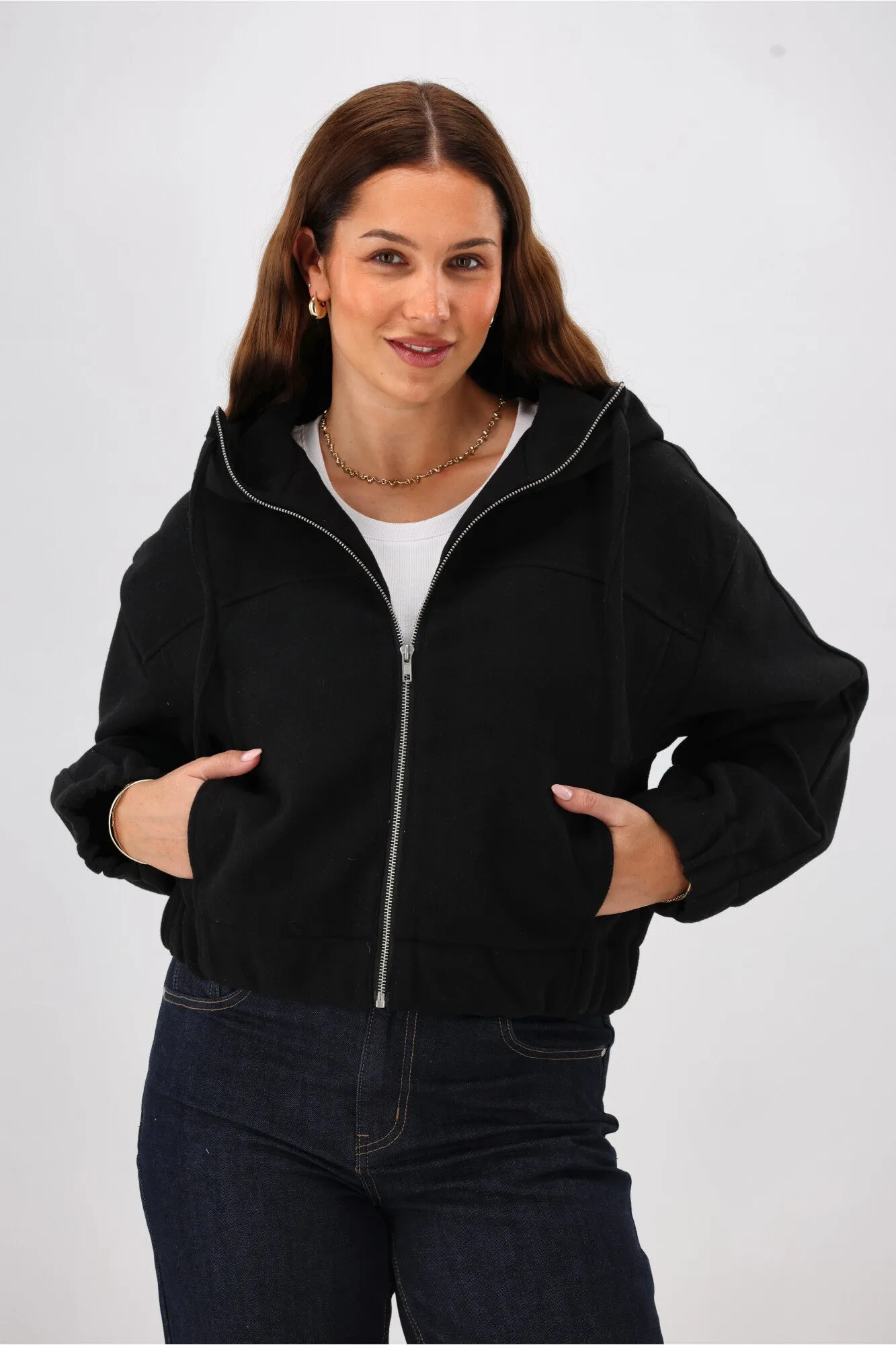 Shine On Label Metro Felt Hooded Bomber Jacket Black sold by Shine On