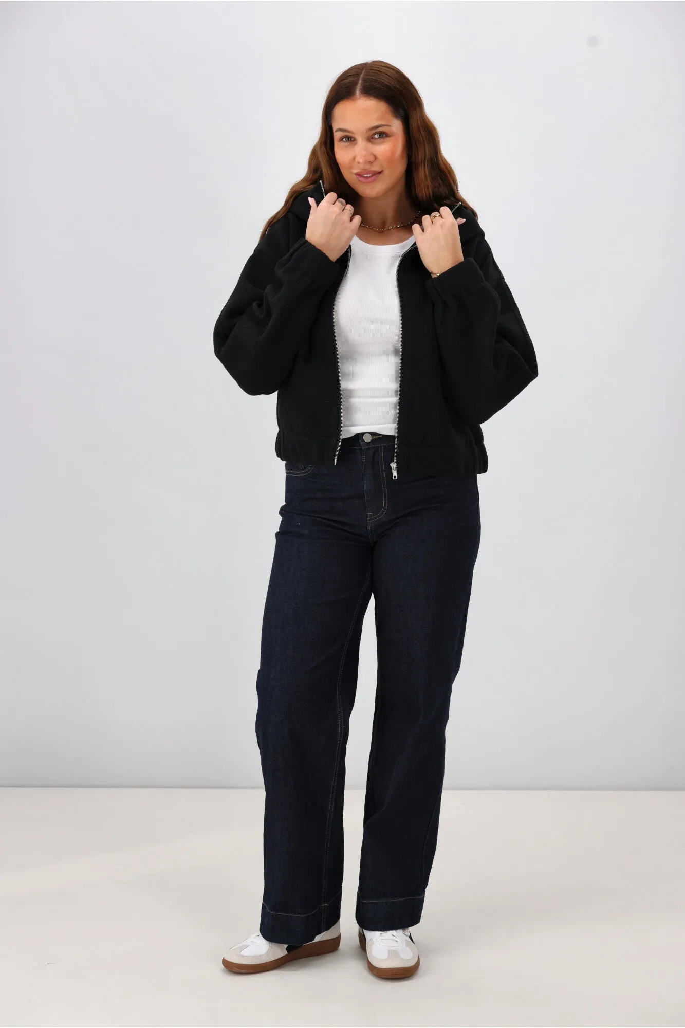 Shine On Label Metro Felt Hooded Bomber Jacket Black sold by Shine On product image thumbnail 5