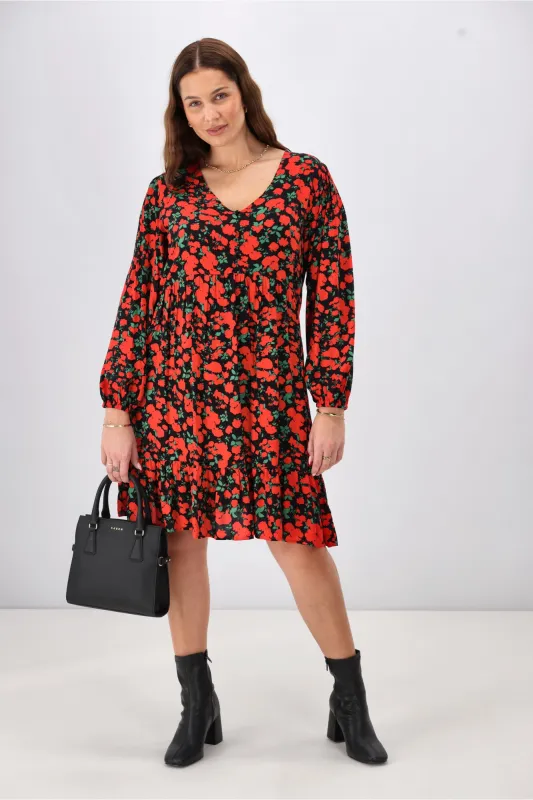Gloss The Label Dakota V Neck Midi Dress Red Floral sold by Shine On