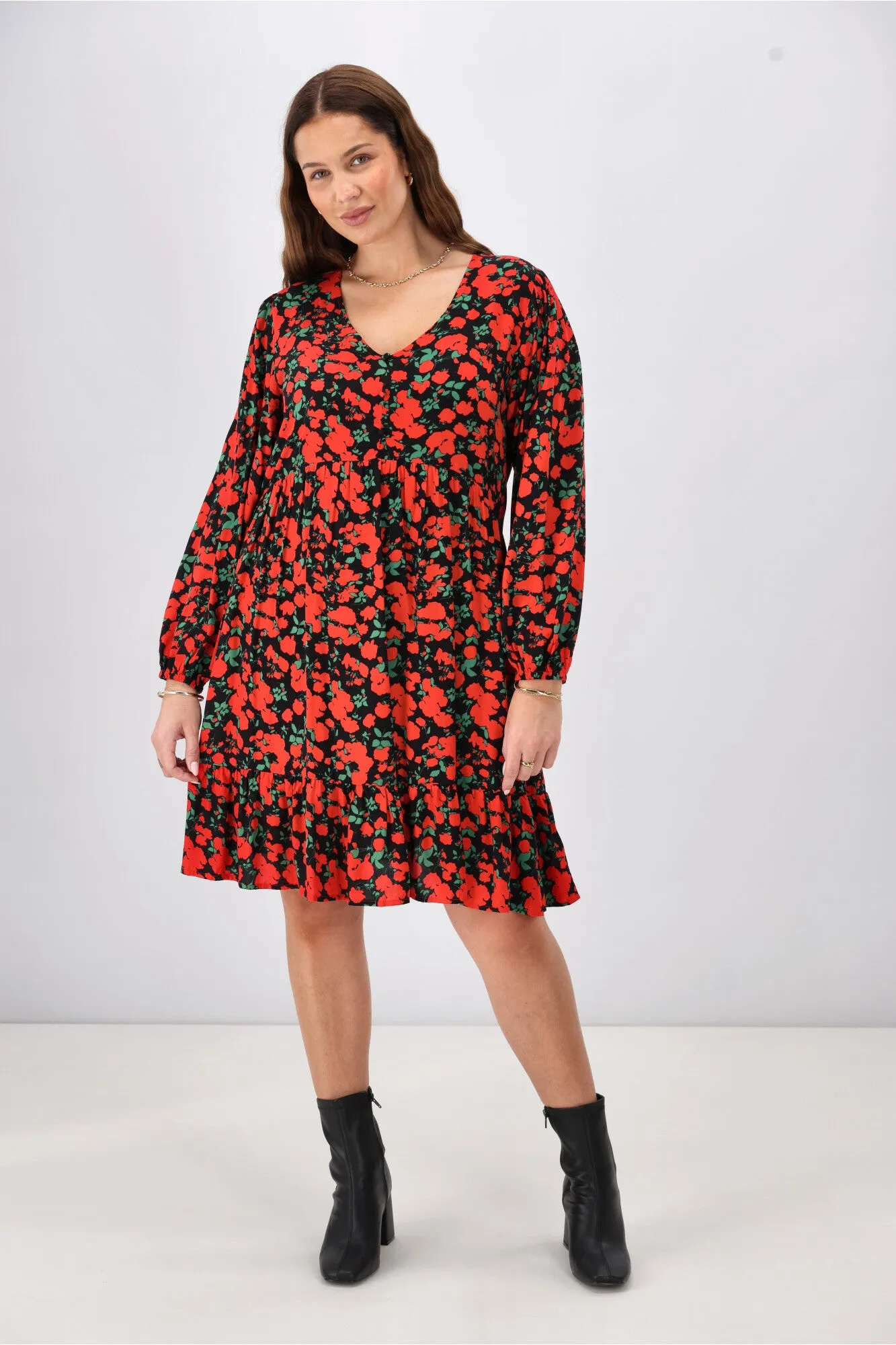 Gloss The Label Dakota V Neck Midi Dress Red Floral sold by Shine On product image thumbnail 3