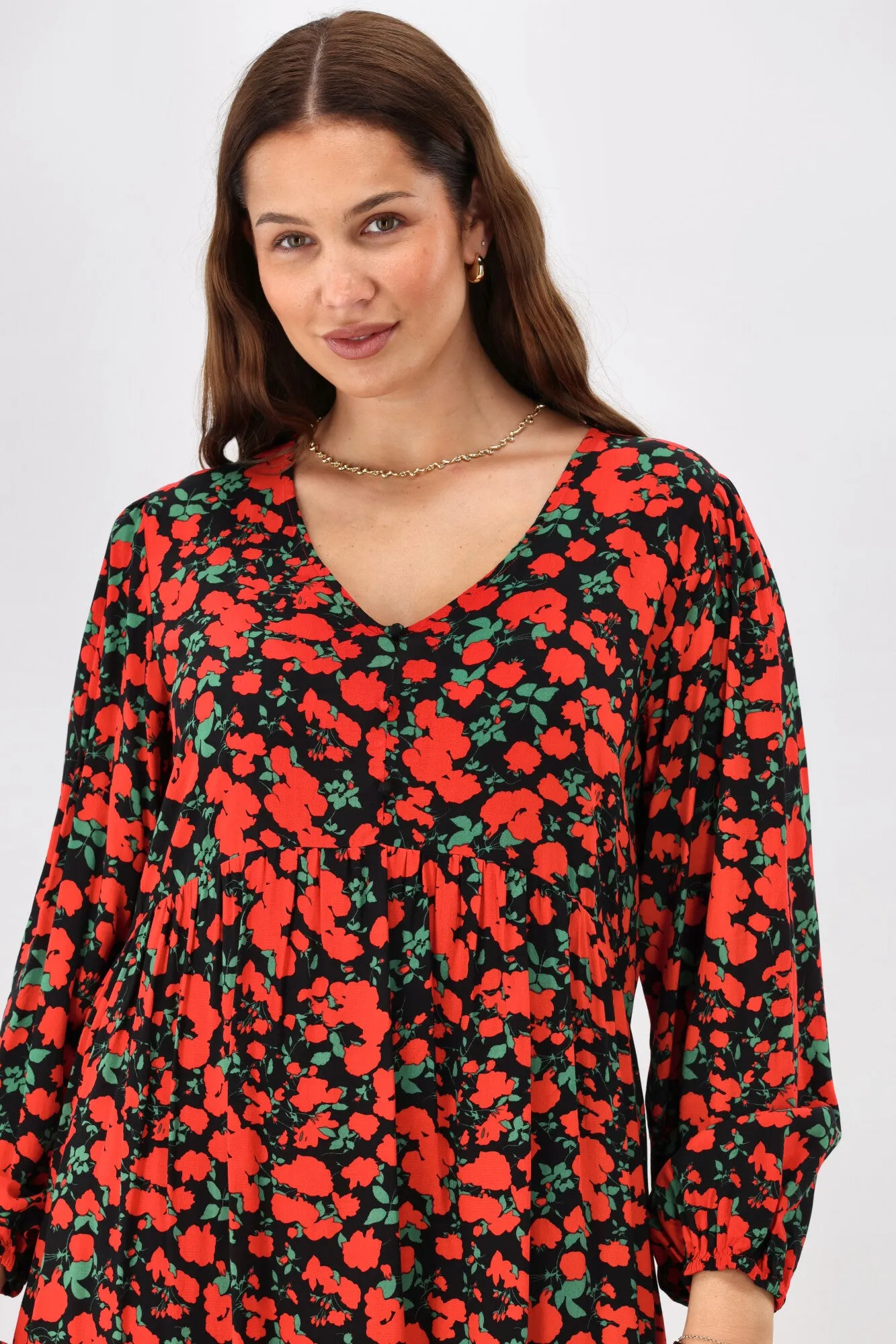 Gloss The Label Dakota V Neck Midi Dress Red Floral sold by Shine On product image thumbnail 4