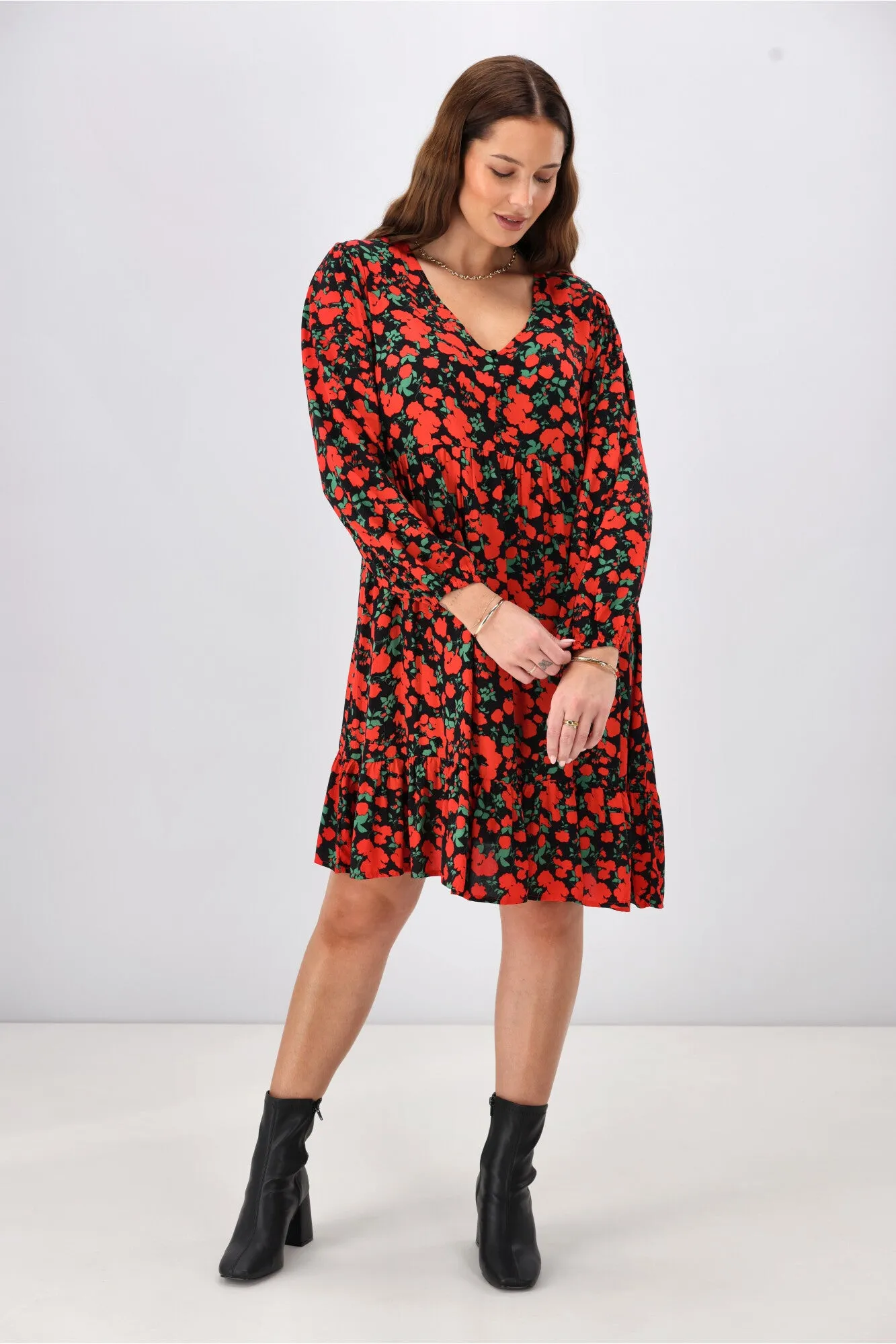Gloss The Label Dakota V Neck Midi Dress Red Floral sold by Shine On product image thumbnail 5