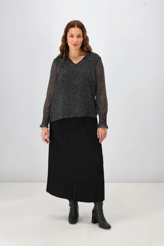 Gloss The Label Rosalia Shirred Bodice Top Black Spot sold by Shine On