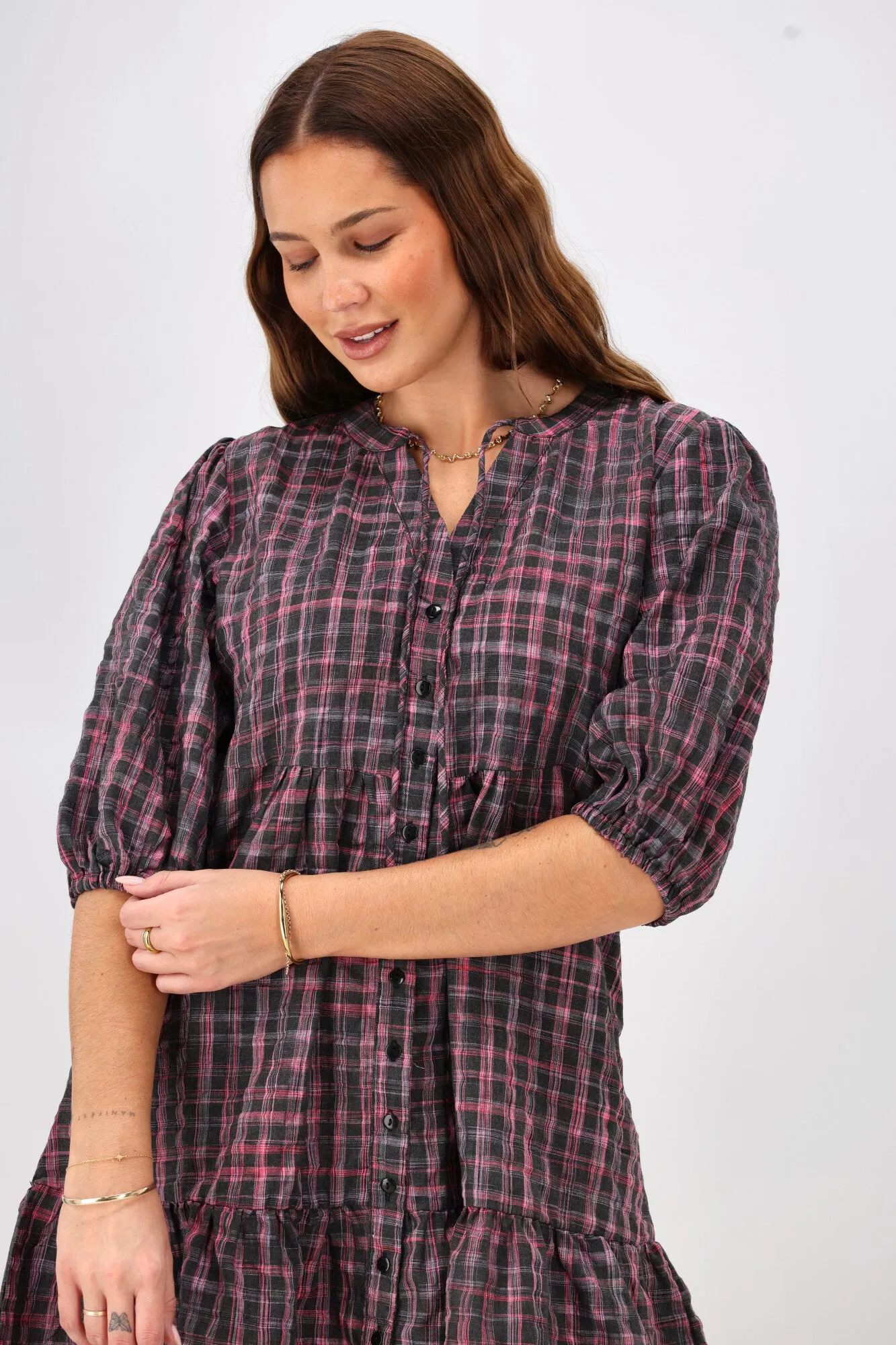 Shine On Label Evangeline Puff Sleeve Dress Black Check sold by Shine On product image thumbnail 2