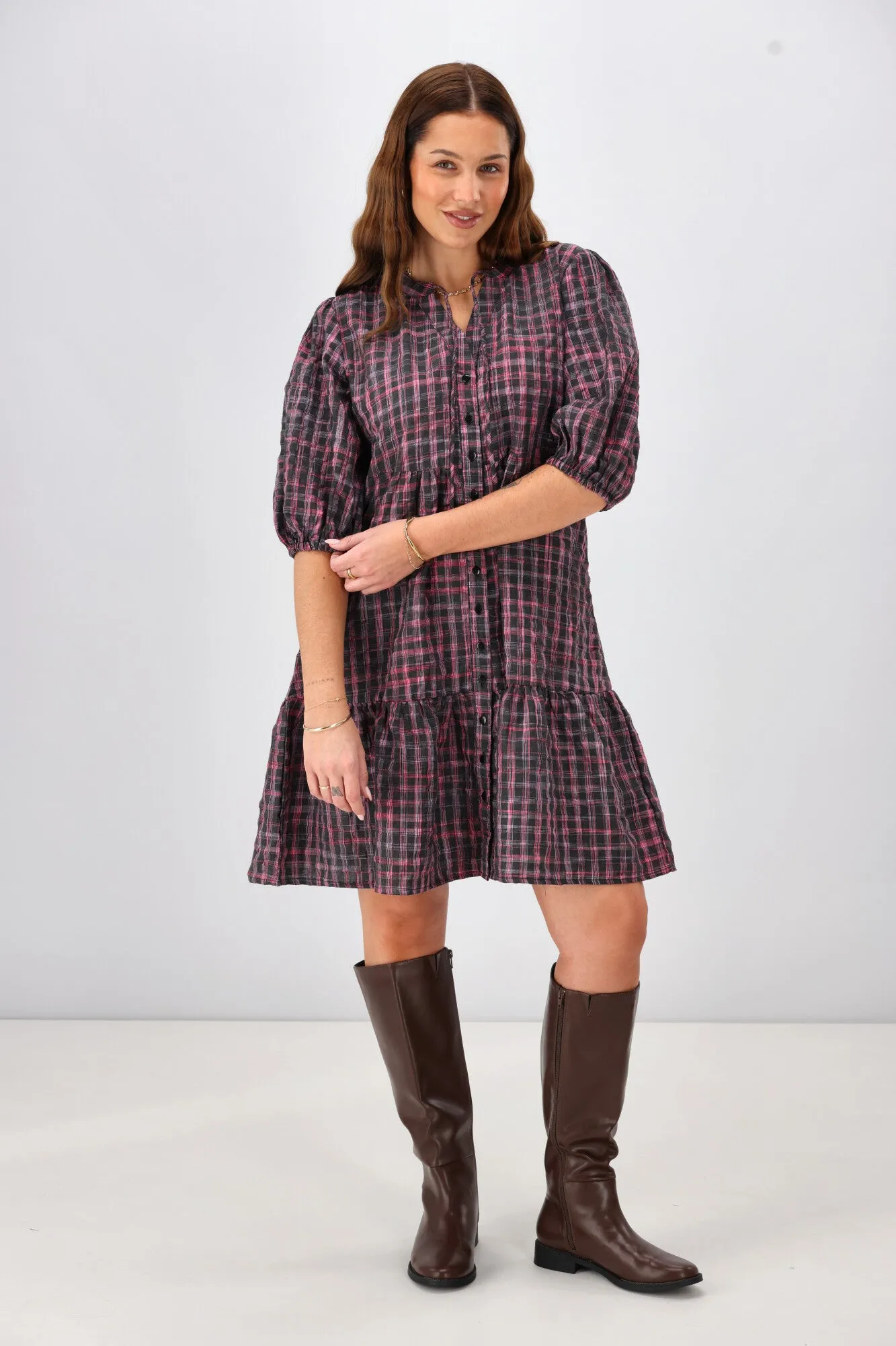 Shine On Label Evangeline Puff Sleeve Dress Black Check sold by Shine On product image thumbnail 4