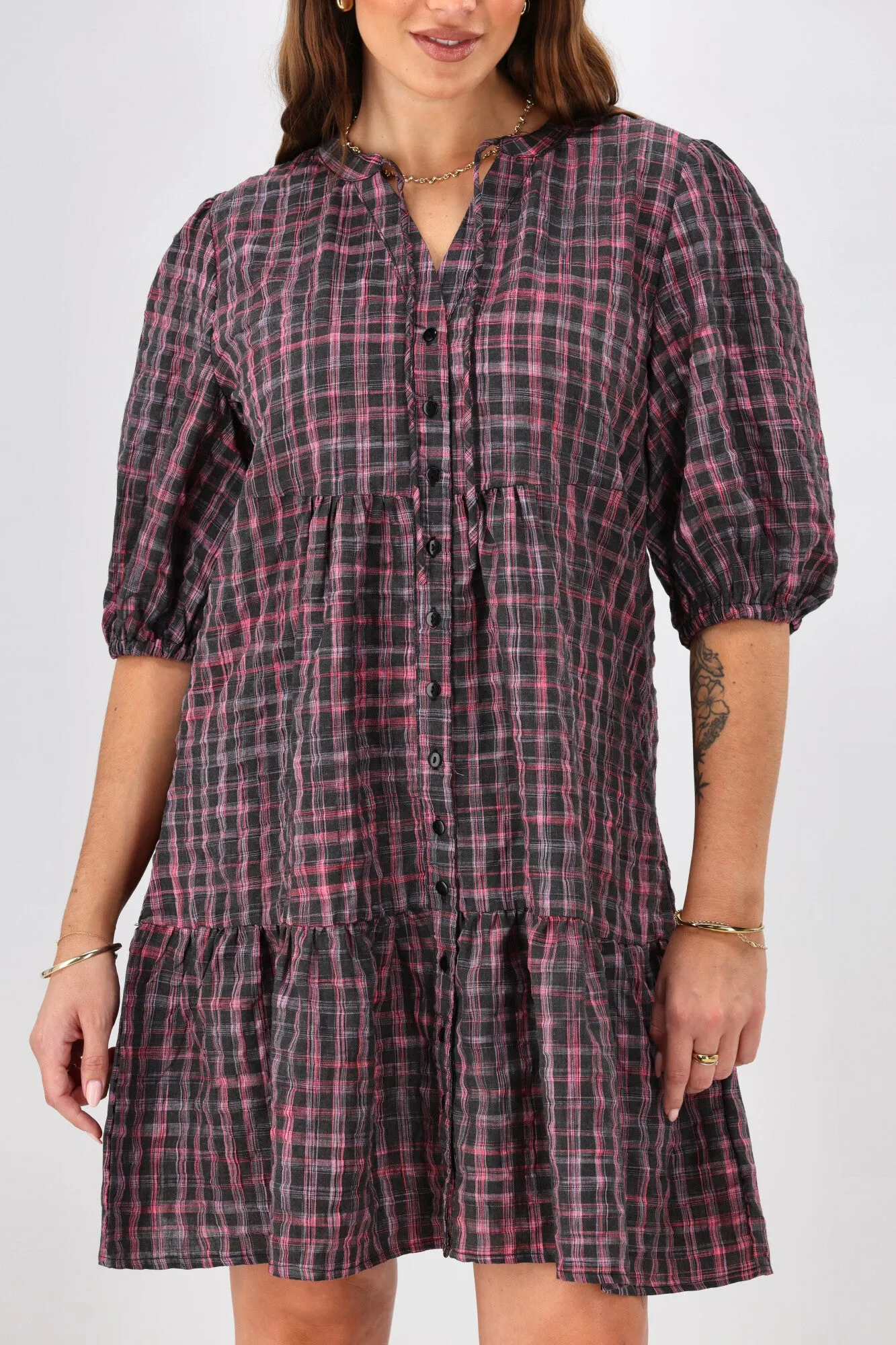 Shine On Label Evangeline Puff Sleeve Dress Black Check sold by Shine On product image thumbnail 5