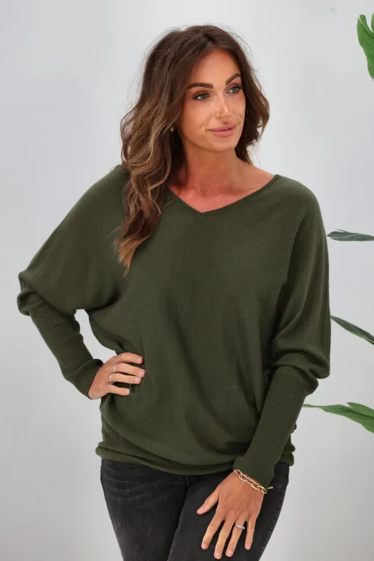 Alpine by Shine On Gigi Merino Batwing Top Olive sold by Shine On