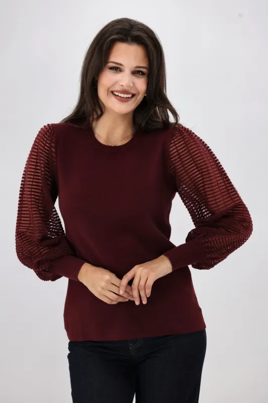 Shine On Label Olivia Contrast Sleeve Knit Top Merlot sold by Shine On