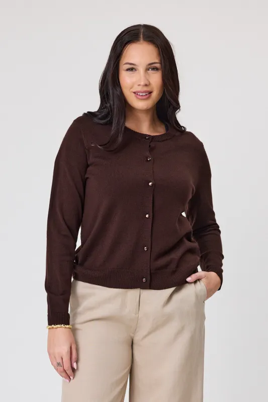 Alpine by Shine On Quebec Rib Detail Cardigan Chocolate sold by Shine On