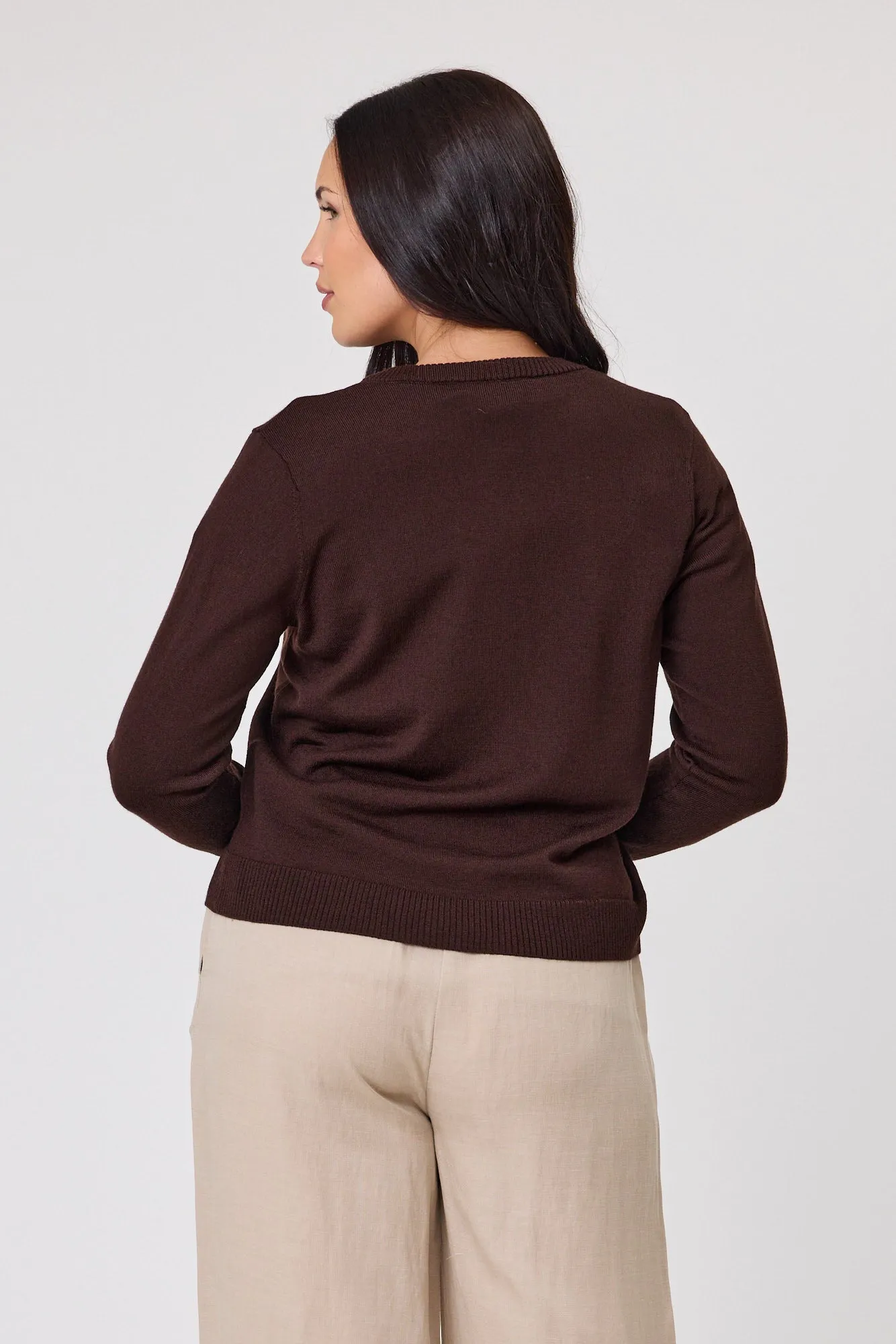 Alpine by Shine On Quebec Rib Detail Cardigan Chocolate sold by Shine On product image thumbnail 4