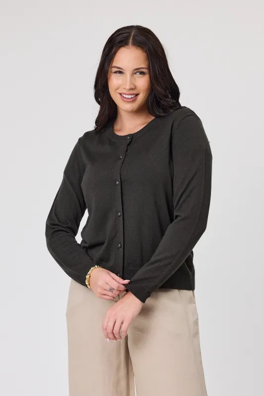 Alpine by Shine On Quebec Rib Detail Cardigan Olive sold by Shine On