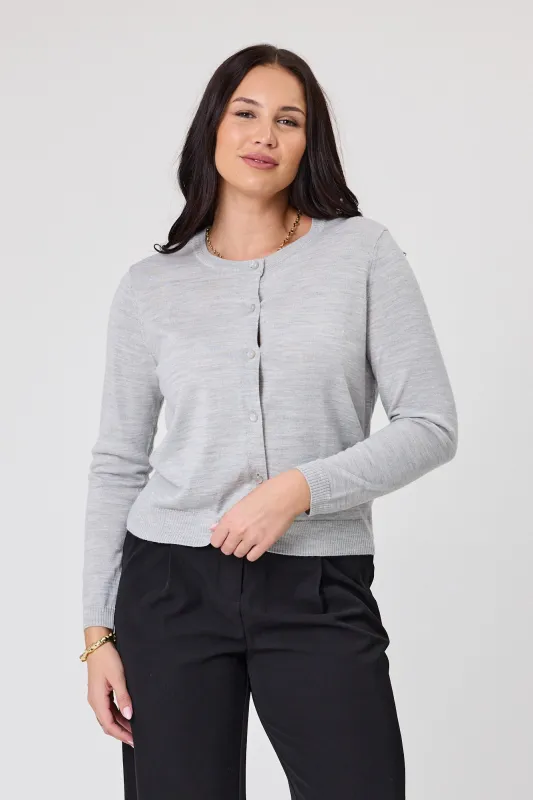 Alpine by Shine On Quebec Rib Detail Cardigan Grey Marl sold by Shine On