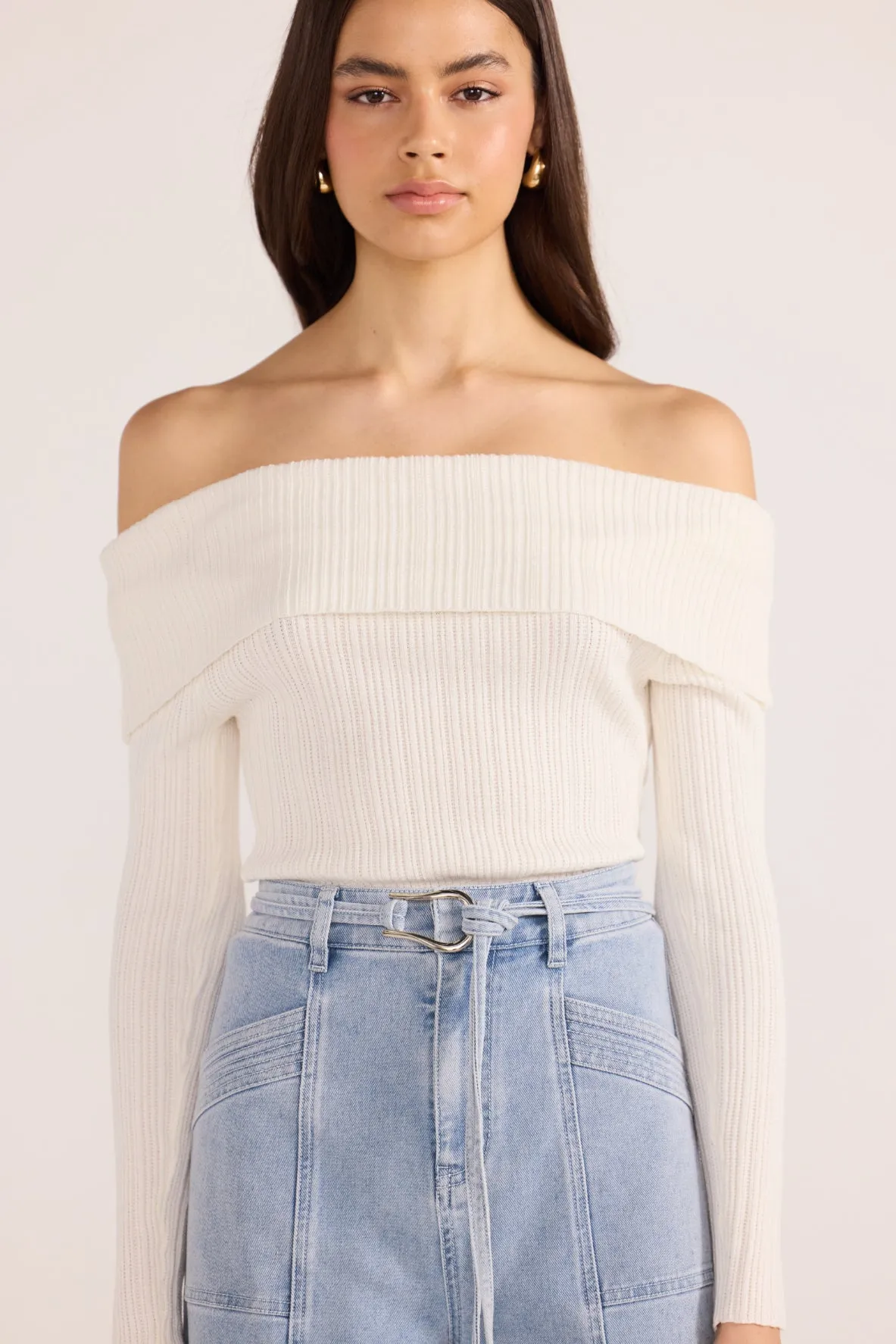 Minkpink Zoe Off Shoulder Knit Top Off White sold by Shine On product image thumbnail 2
