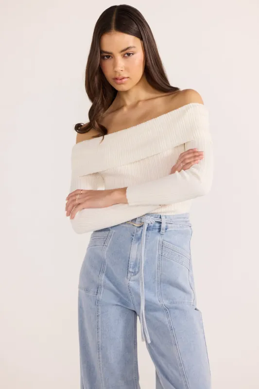 Minkpink Zoe Off Shoulder Knit Top Off White sold by Shine On