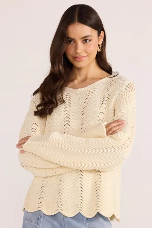 Minkpink Brooke Crochet Wave Sweater Cream made by MINKPINK
