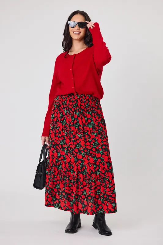Gloss The Label Afton Maxi Skirt Red Floral sold by Shine On