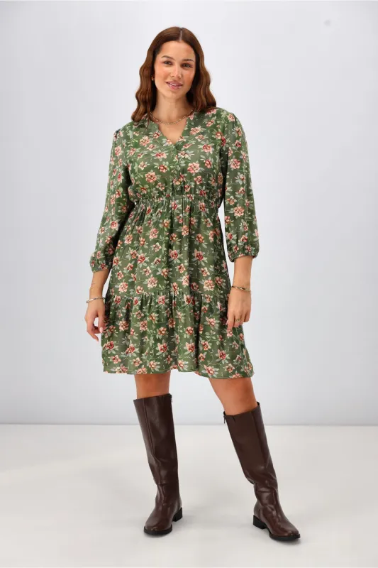 Gloss The Label Anouk Shirred Waist Dress Botanical Floral sold by Shine On