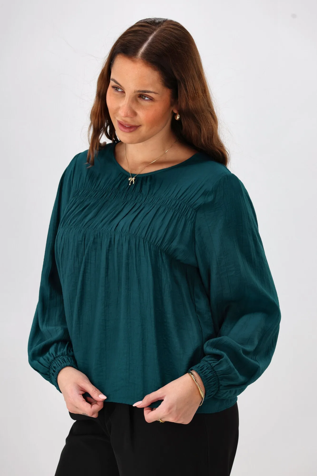 Shine On Label Kate Shirred Detail Top Teal sold by Shine On product image thumbnail 2