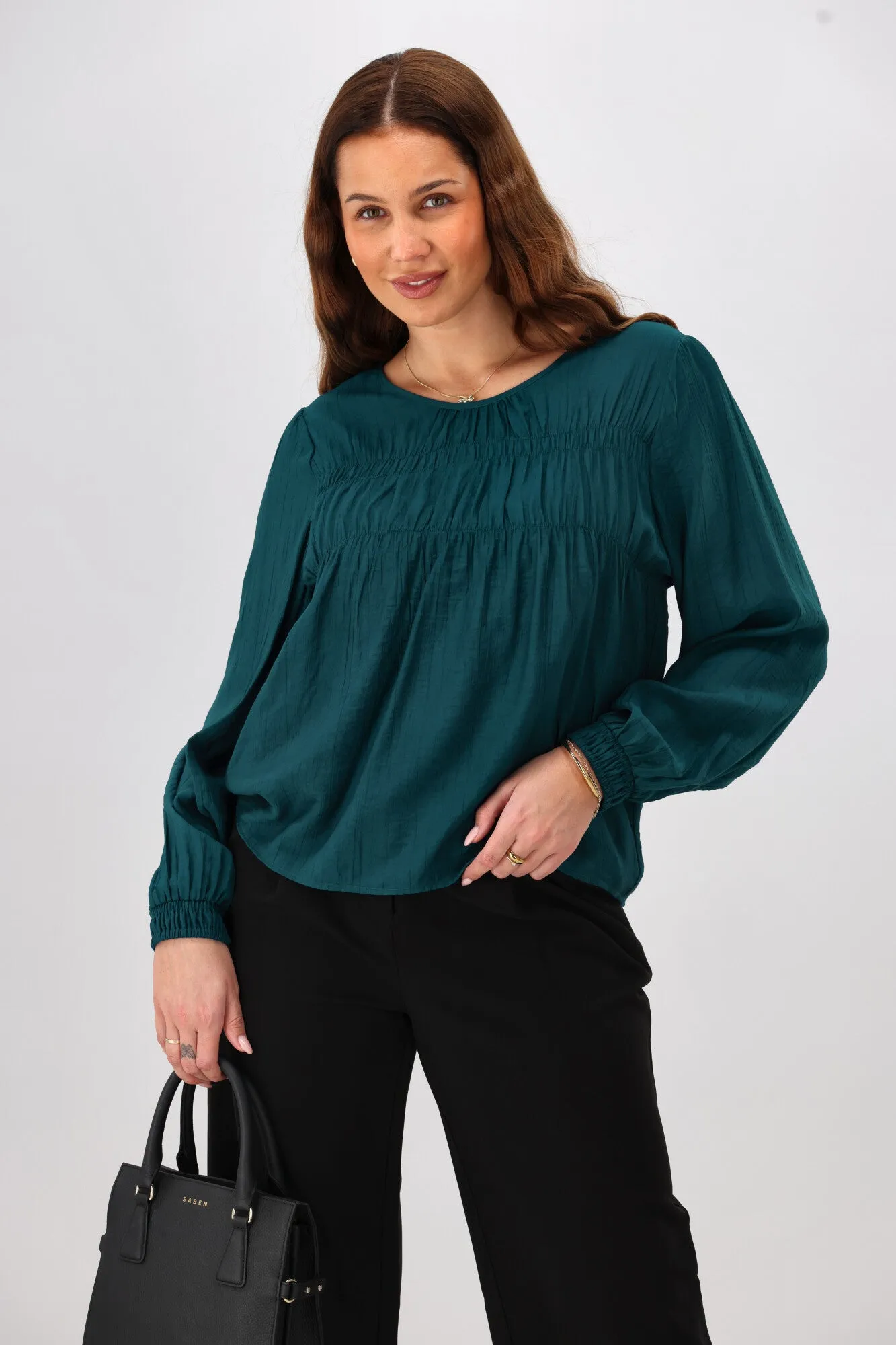 Shine On Label Kate Shirred Detail Top Teal sold by Shine On