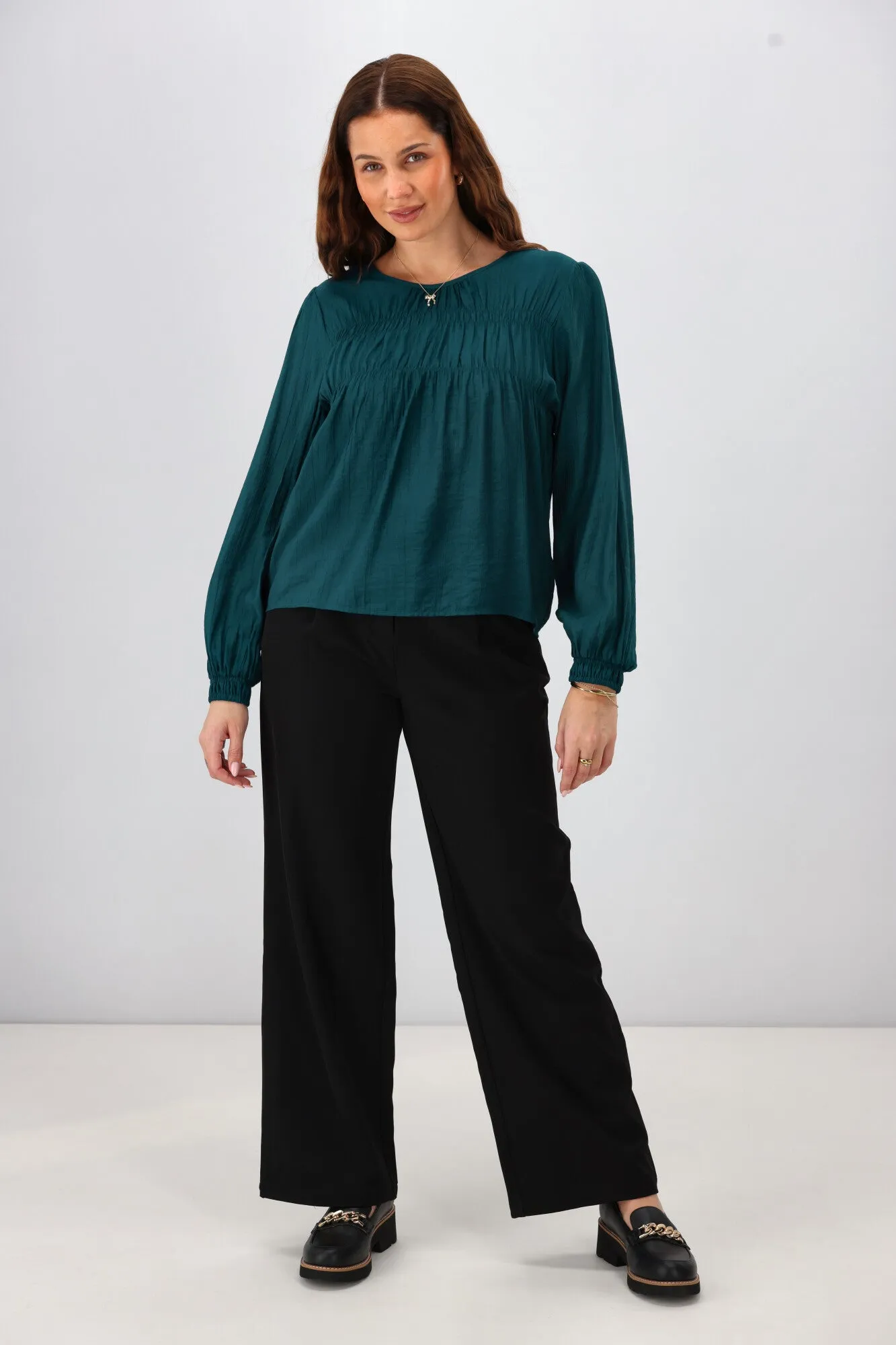 Shine On Label Kate Shirred Detail Top Teal sold by Shine On product image thumbnail 3