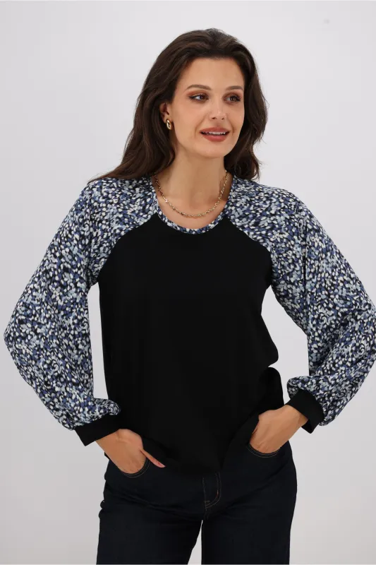 Gloss The Label Sutton Balloon Sleeve Top Ink Speckle Print sold by Shine On