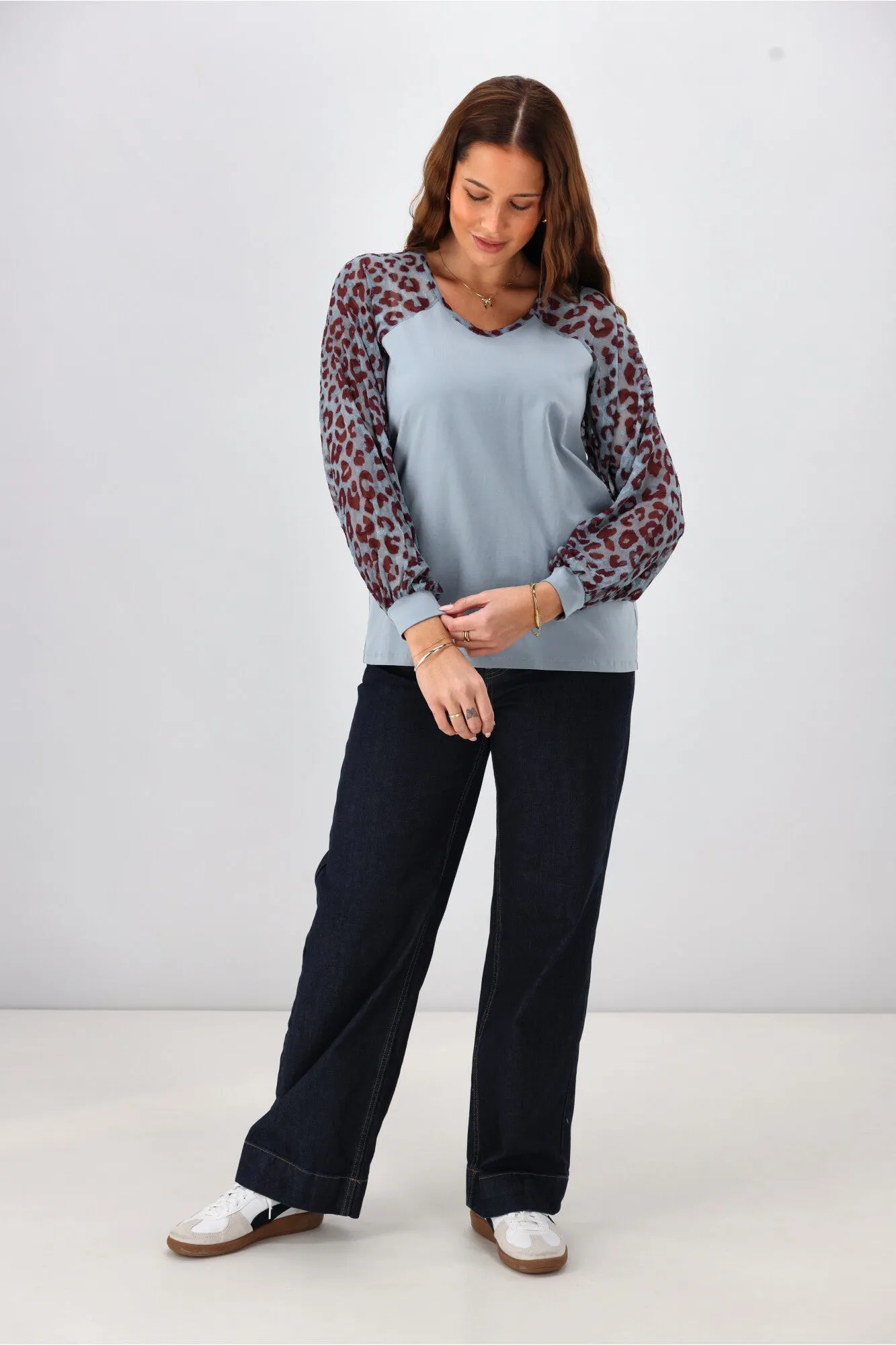 Gloss The Label Sutton Balloon Sleeve Top Blue Animal Print sold by Shine On product image thumbnail 5