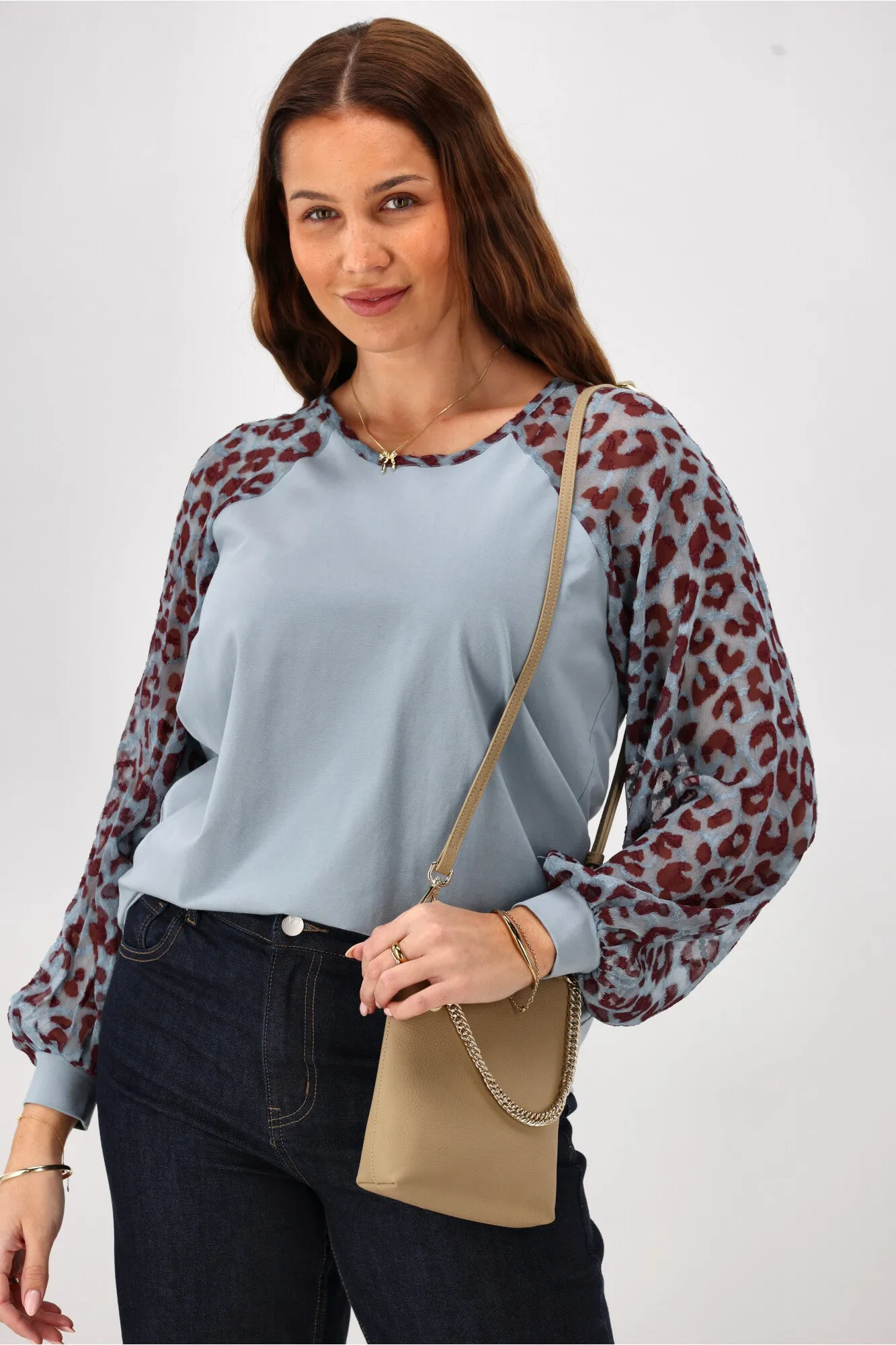 Gloss The Label Sutton Balloon Sleeve Top Blue Animal Print sold by Shine On product image thumbnail 4