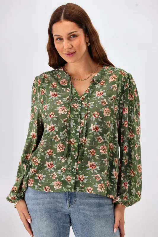 Gloss The Label Zinnia Mandarin Collar Blouse Botanical Floral sold by Shine On