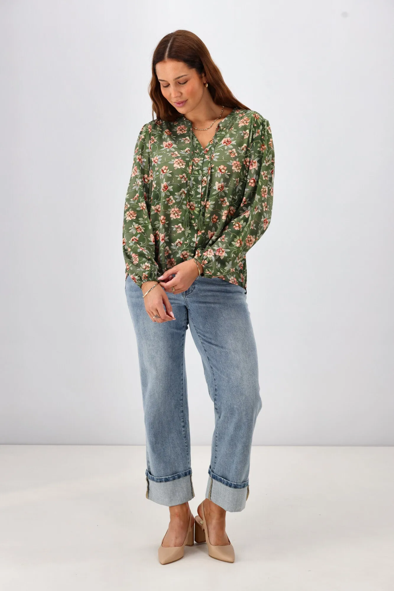 Gloss The Label Zinnia Mandarin Collar Blouse Botanical Floral sold by Shine On product image thumbnail 5