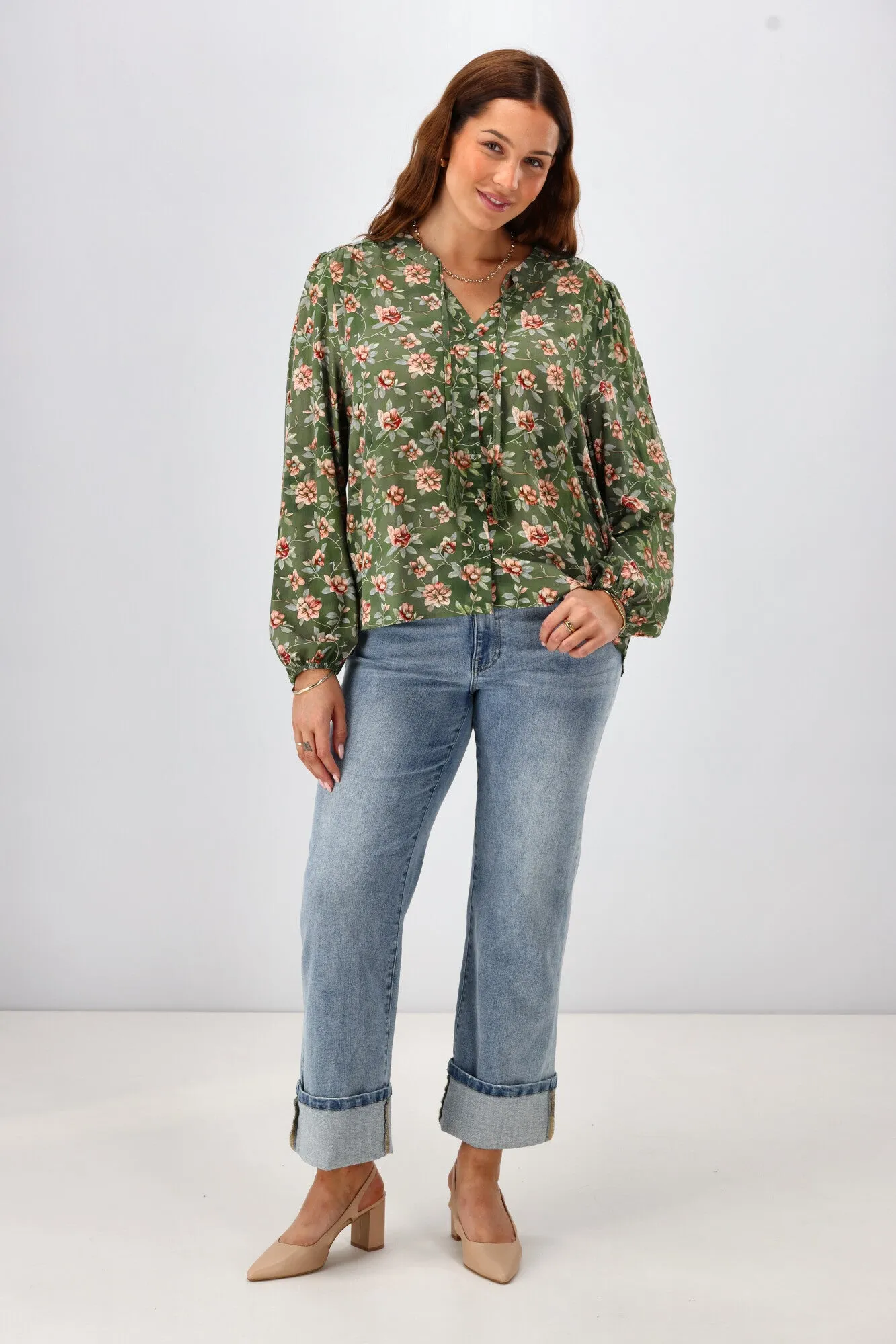 Gloss The Label Zinnia Mandarin Collar Blouse Botanical Floral sold by Shine On product image thumbnail 4