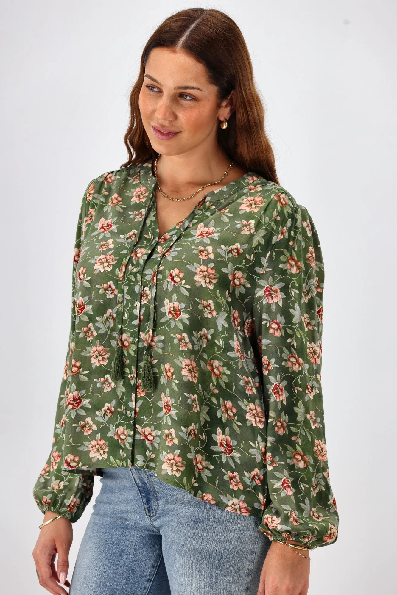 Gloss The Label Zinnia Mandarin Collar Blouse Botanical Floral sold by Shine On product image thumbnail 2