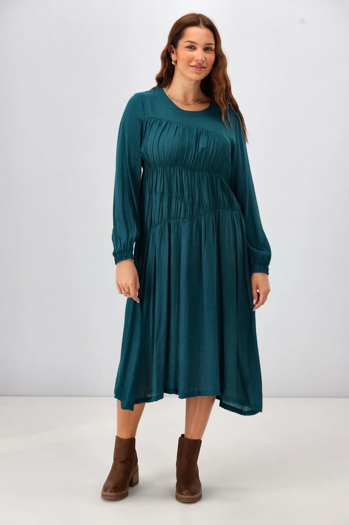 Shine On Label Paige Shirred Detail Dress Teal sold by Shine On product image thumbnail 3