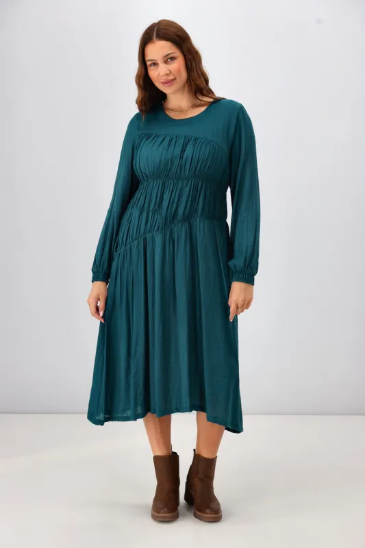 Shine On Label Paige Shirred Detail Dress Teal sold by Shine On