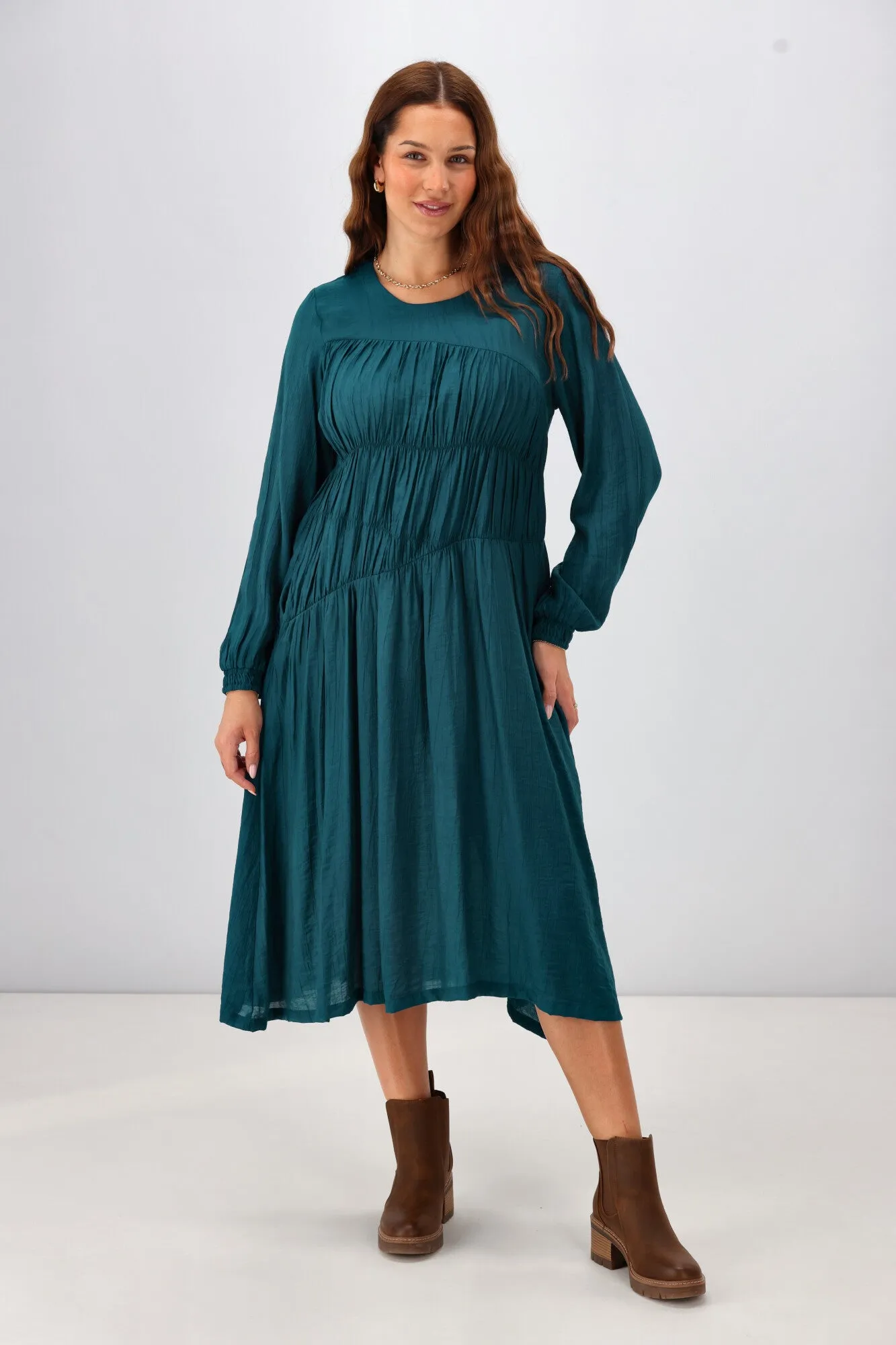 Shine On Label Paige Shirred Detail Dress Teal sold by Shine On product image thumbnail 5