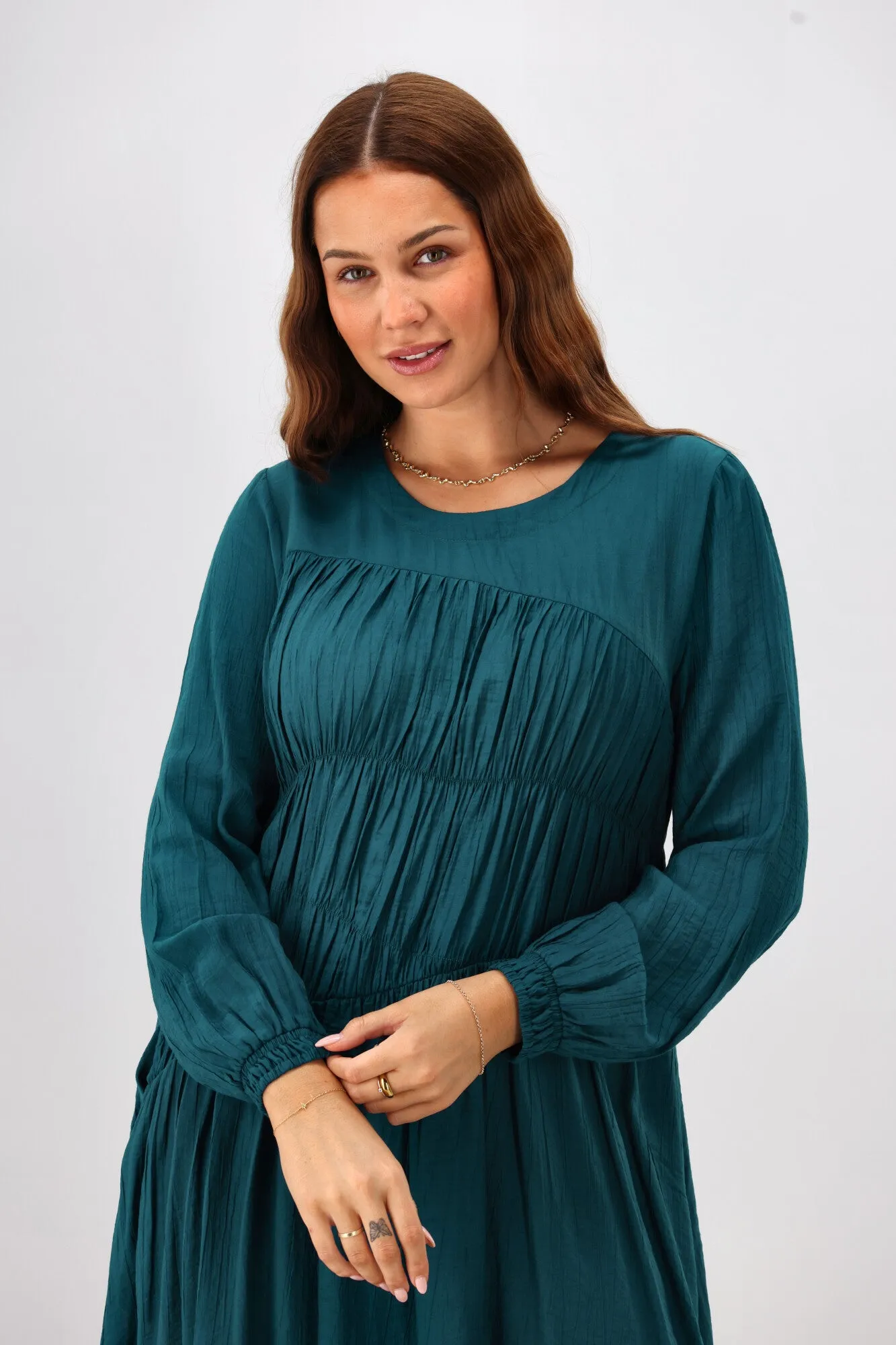 Shine On Label Paige Shirred Detail Dress Teal sold by Shine On product image thumbnail 2