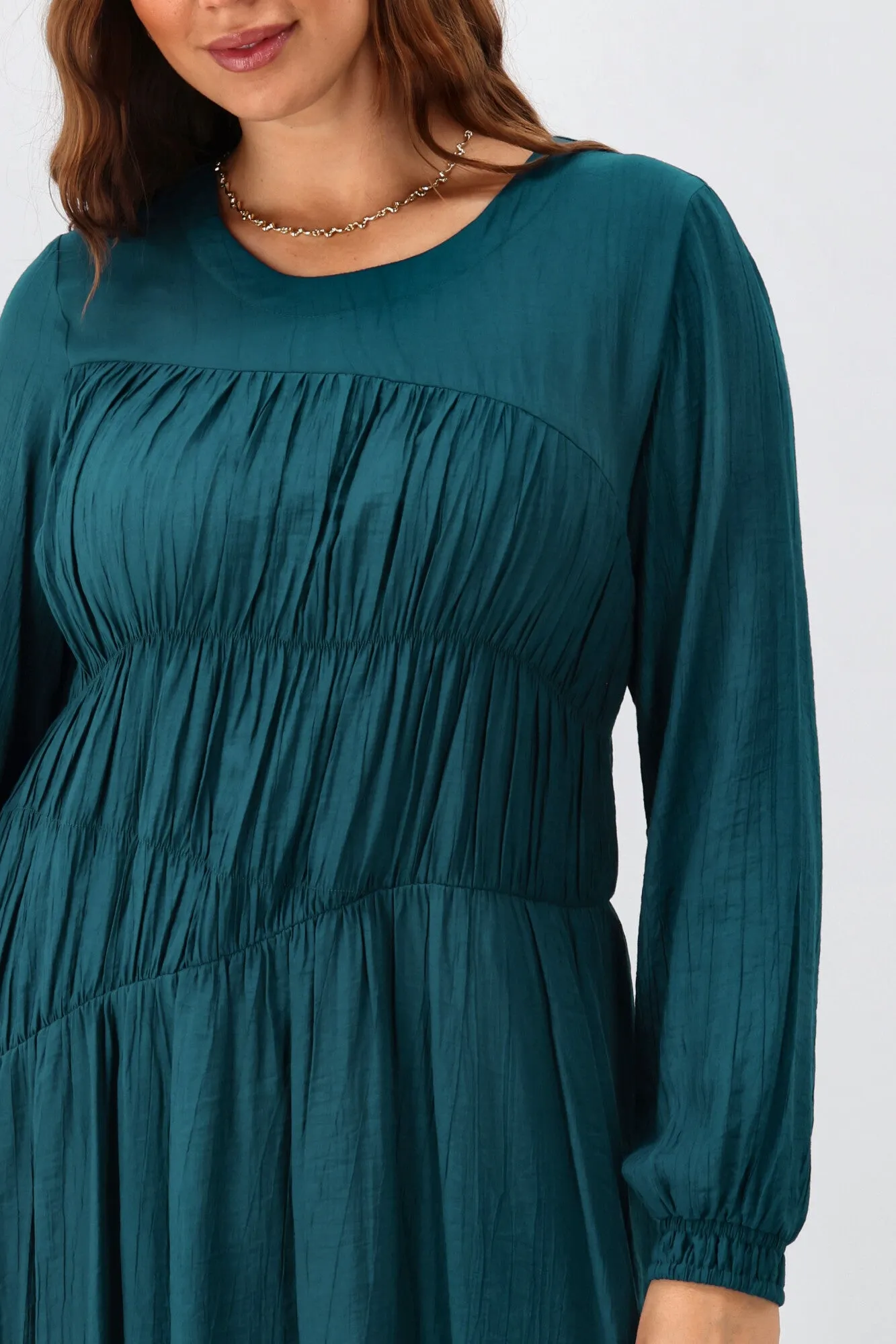 Shine On Label Paige Shirred Detail Dress Teal sold by Shine On product image thumbnail 4