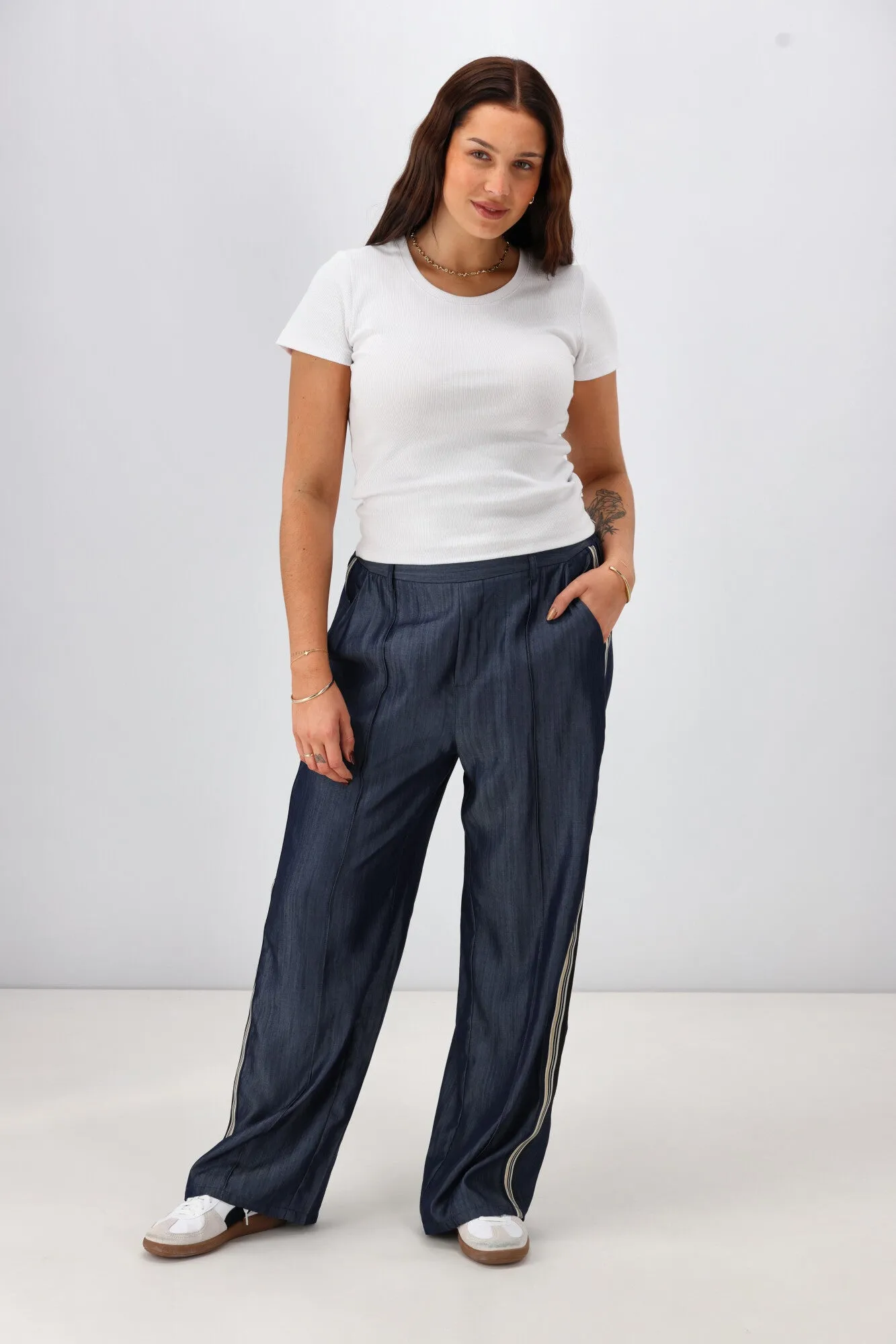 Shine On Label Maize Chambray Wide Leg Pant Indigo sold by Shine On