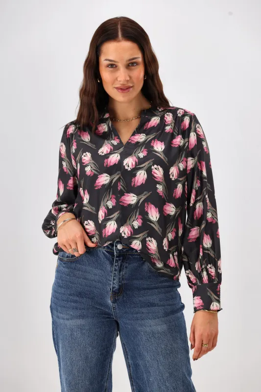 Gloss The Label Sattva Shirred Detail Blouse Autumn Floral sold by Shine On