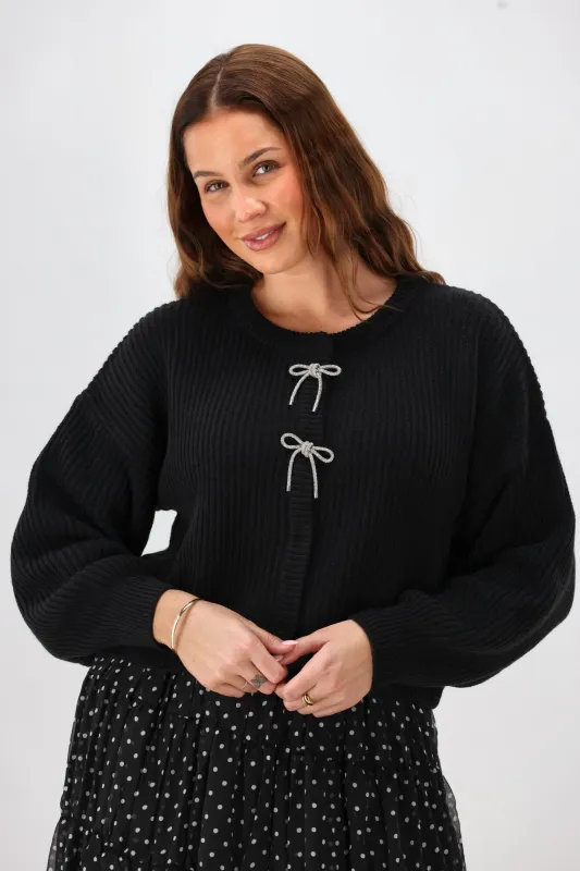 Gloss The Label Delilah Bow Cardigan Black sold by Shine On