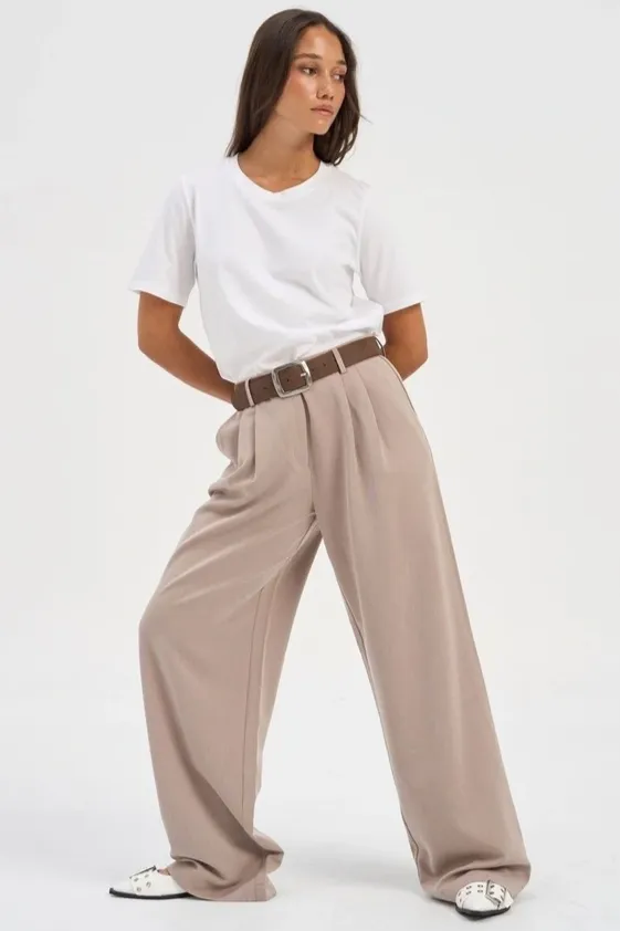 ONLY Hattie High Waist Pleat Pant Taupe sold by Shine On