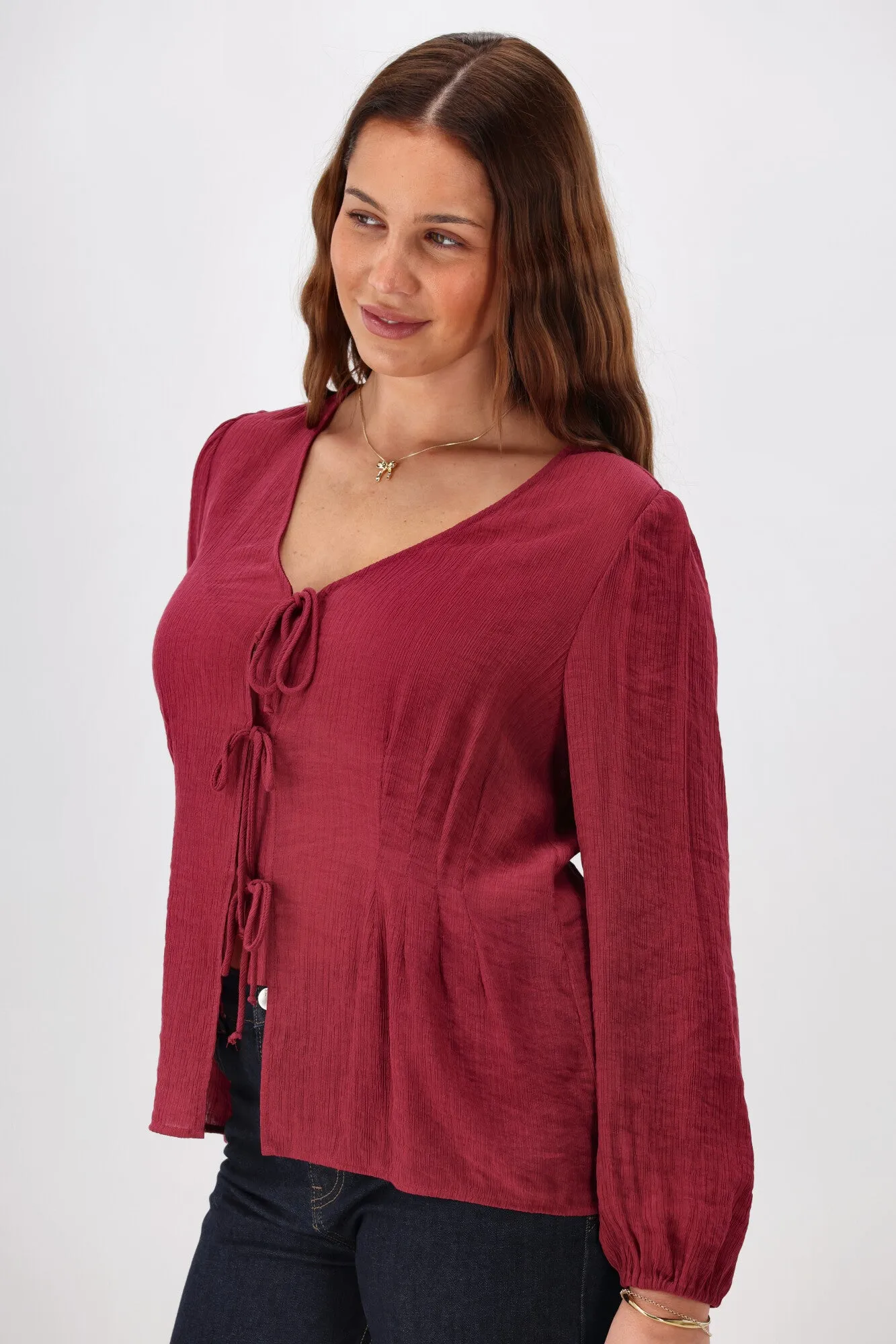 Gloss The Label Morgana Tie Front Top Merlot sold by Shine On product image thumbnail 2