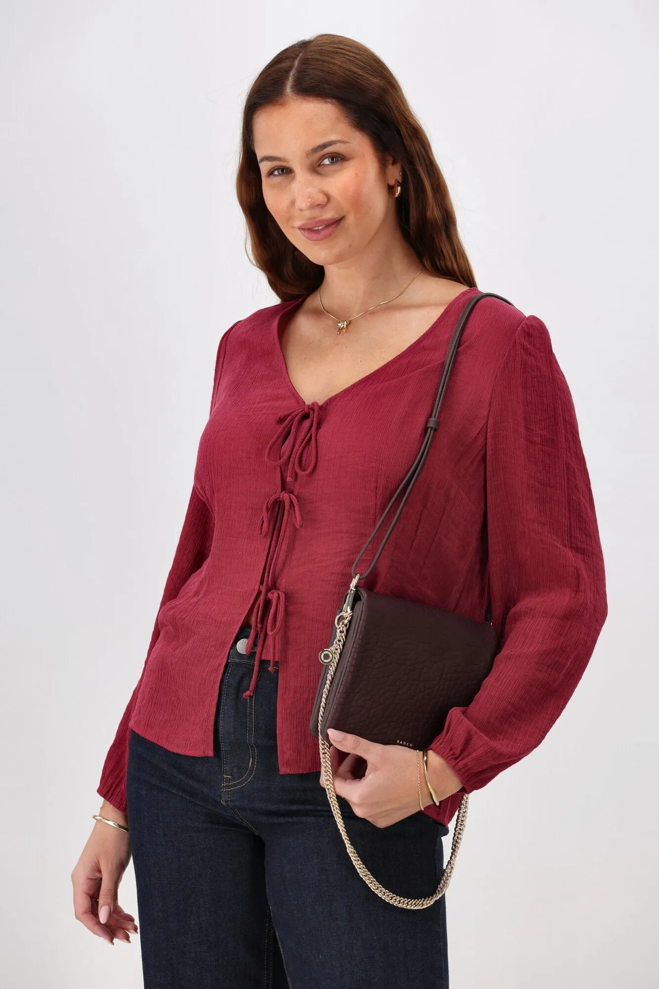 Gloss The Label Morgana Tie Front Top Merlot sold by Shine On product image thumbnail 5