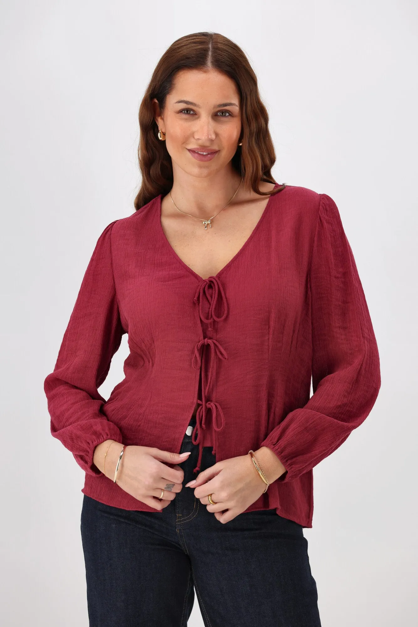 Gloss The Label Morgana Tie Front Top Merlot sold by Shine On